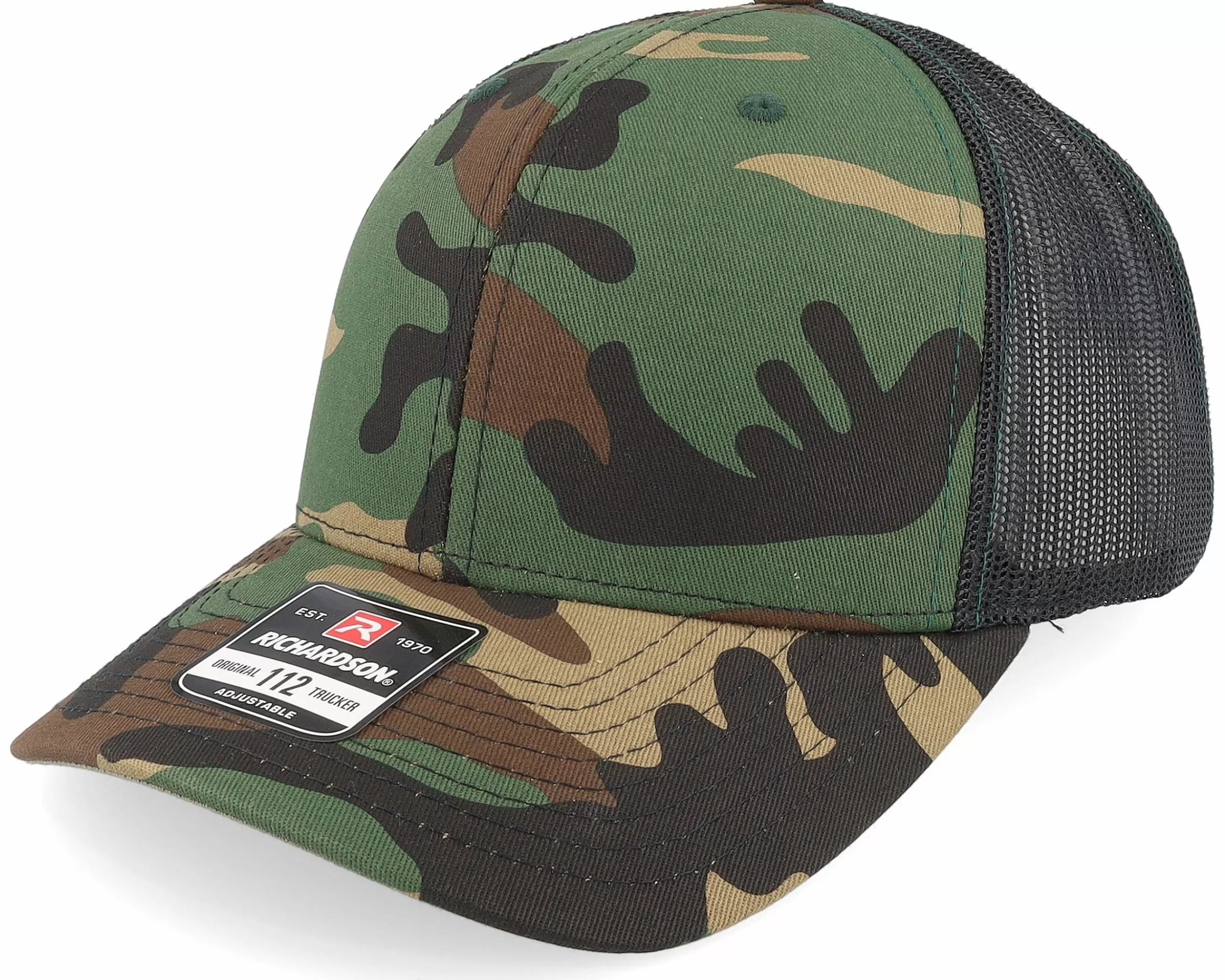 Richardson 112P Green Camo/Black Trucker - -Unisex Trucker