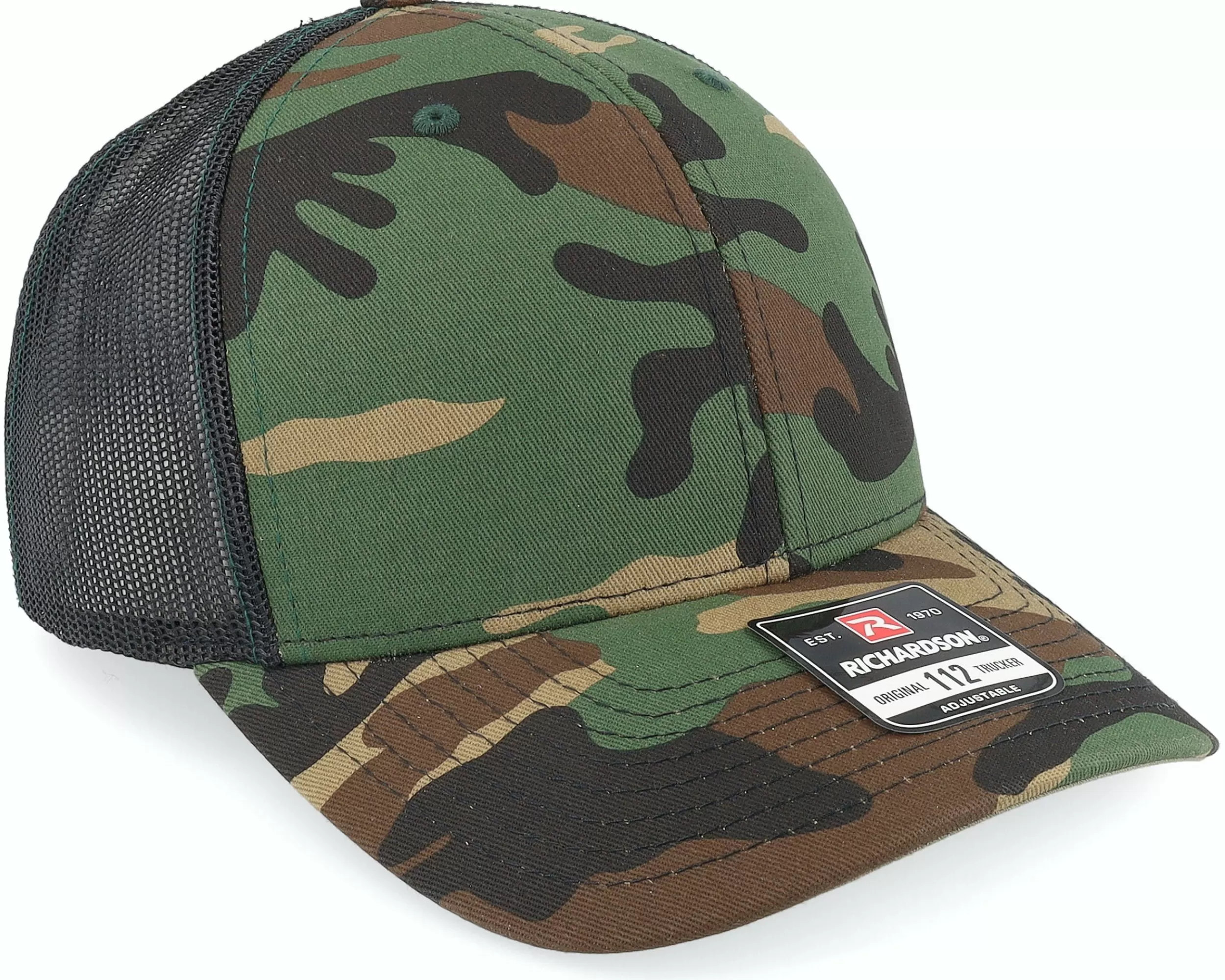 Richardson 112P Green Camo/Black Trucker - -Unisex Trucker