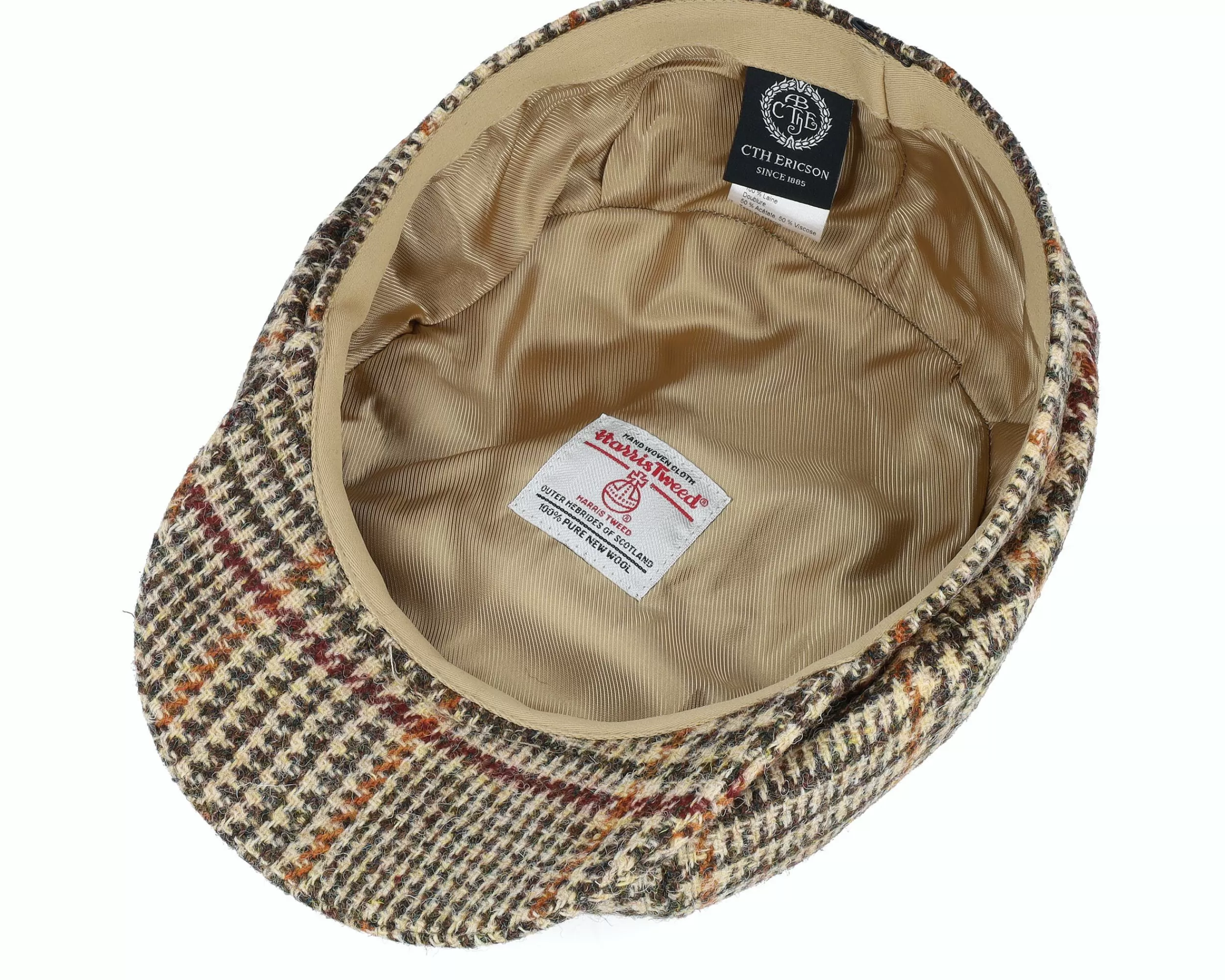 CTH Ericson Alan Harris Tweed Glen Check Beige Flat Cap - -Unisex Flat Caps
