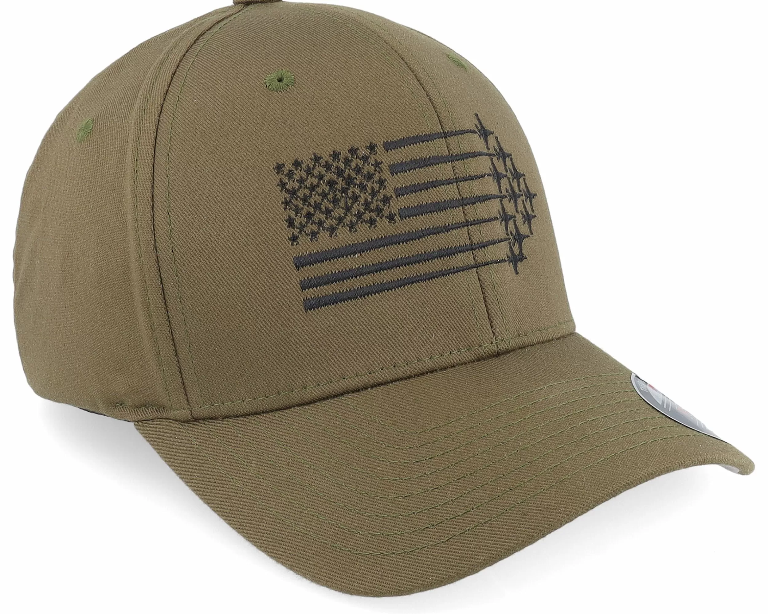 Iconic American Flag Jet Fighter Aircraft Olive Flexfit - -Unisex Flexfit