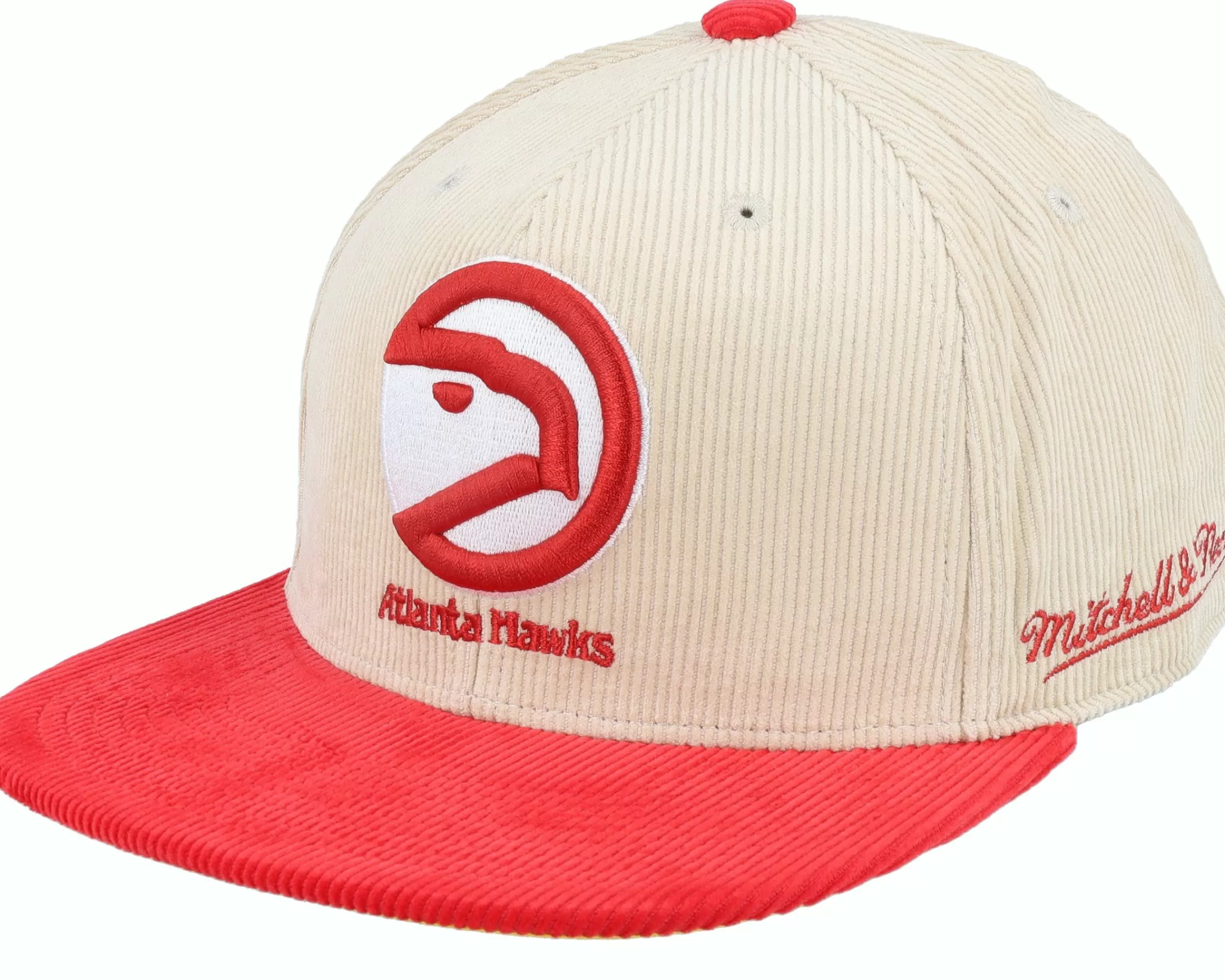 Mitchell & Ness Atlanta Hawks Team Cord Off White/Red Fitted - -Unisex Fitted