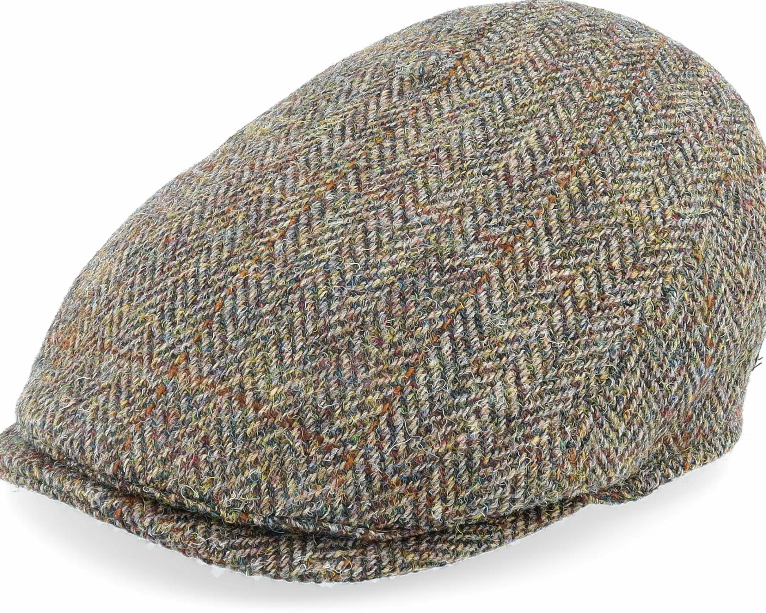 MJM Hats Bang Harris Tweed Ym Green Herringbone Flat Cap - -Unisex Flat Caps