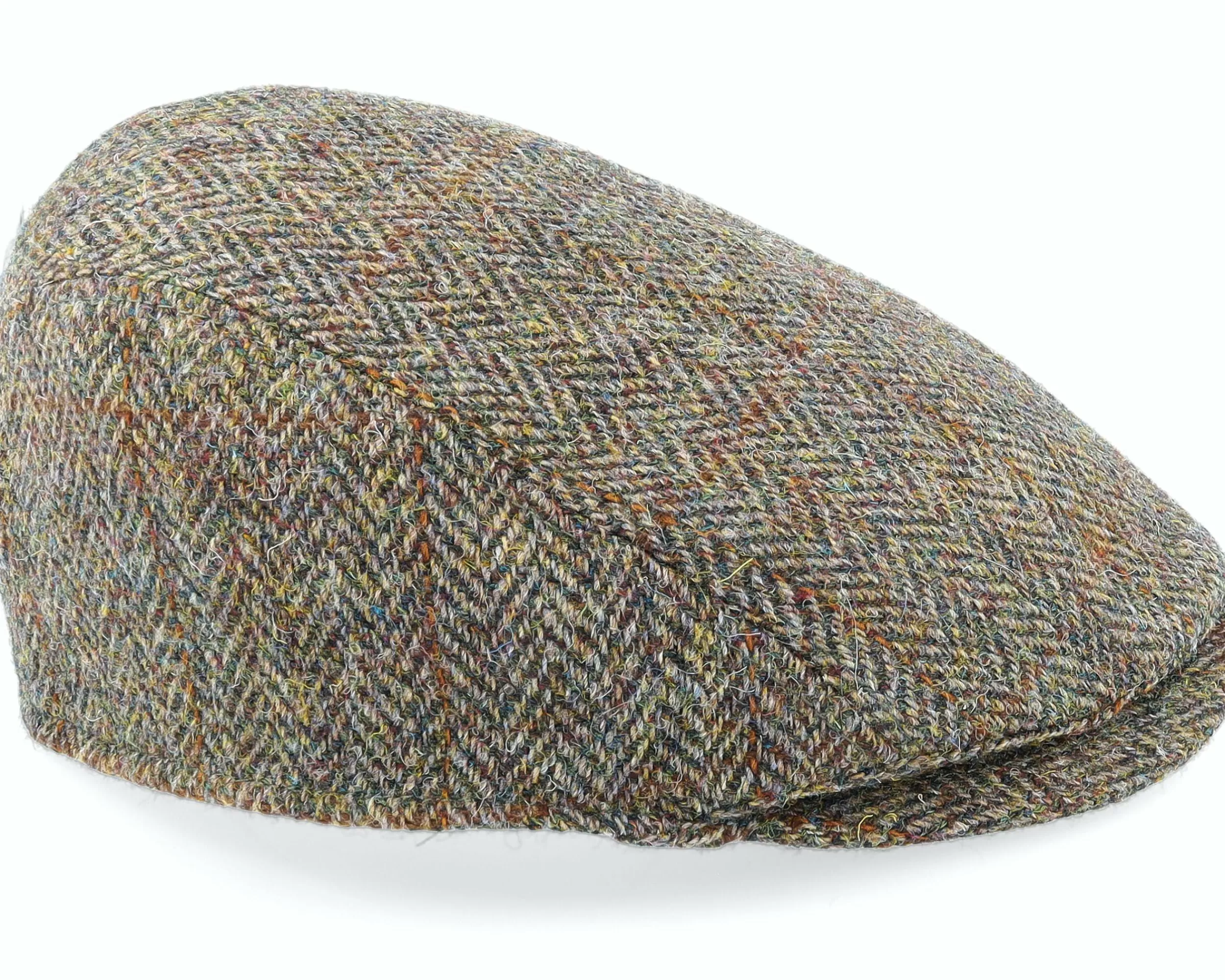 MJM Hats Bang Harris Tweed Ym Green Herringbone Flat Cap - -Unisex Flat Caps