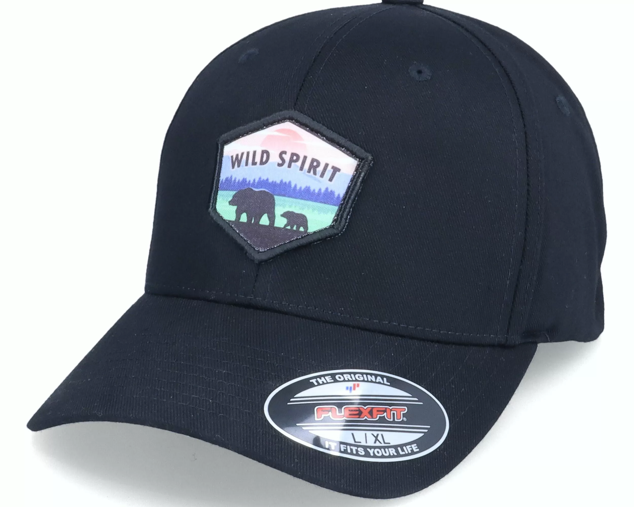 Wild Spirit Bear And Cub Patch Black Flexfit - -Unisex Flexfit