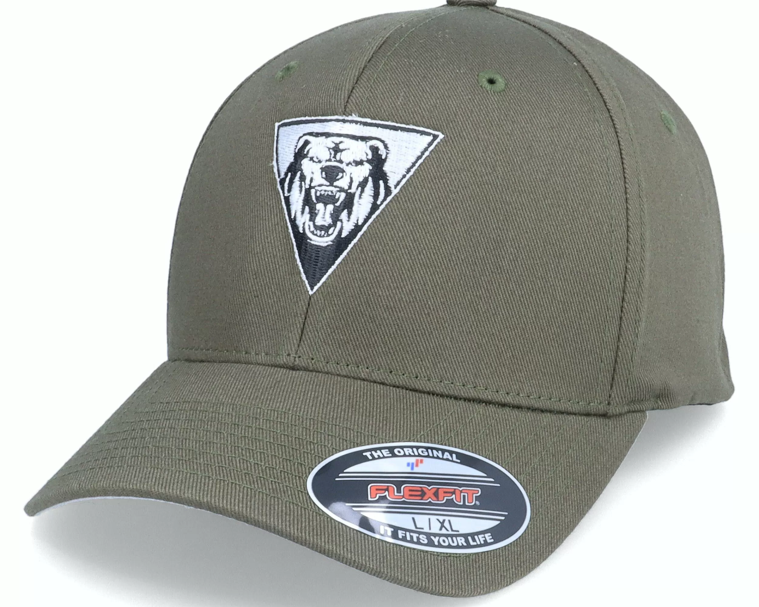 Iconic Bear Roar Geometric Olive Flexfit - -Unisex Flexfit