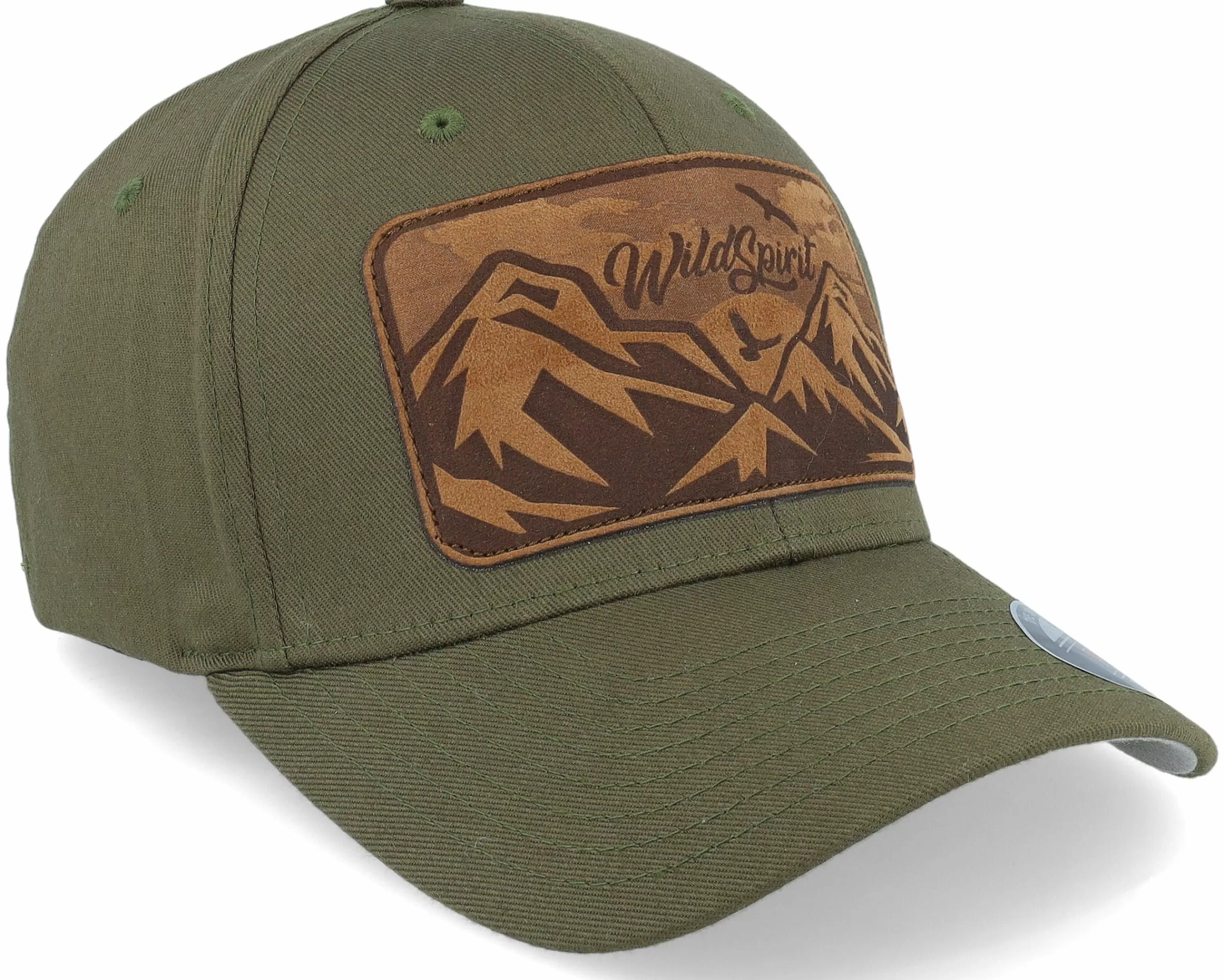 Wild Spirit Big Mountain & Birds Patch Olive Flexfit - -Unisex Flexfit