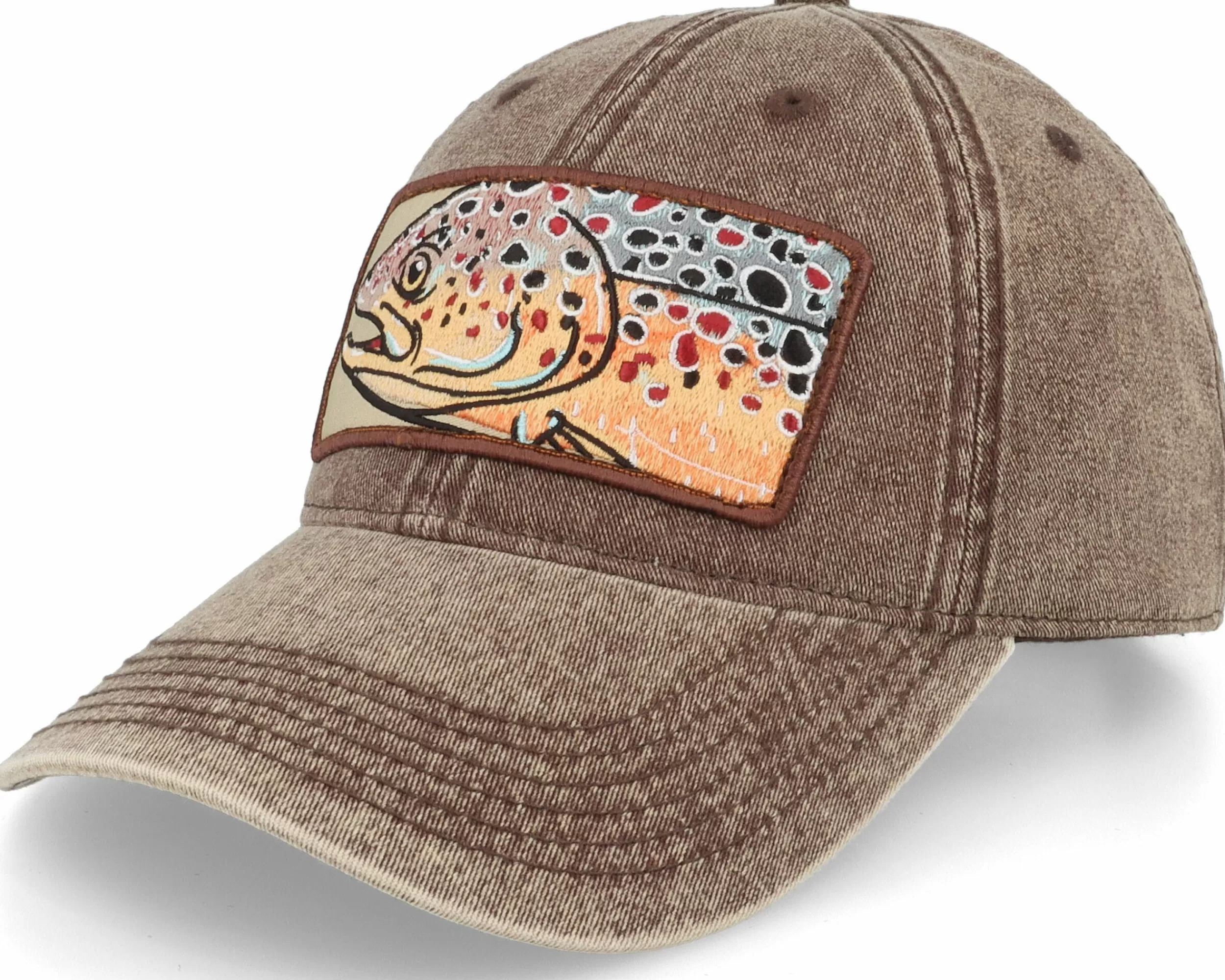 Skillfish Big Trout Patch 382 Snow Washed Brown Dad Cap - -Unisex Dad Cap