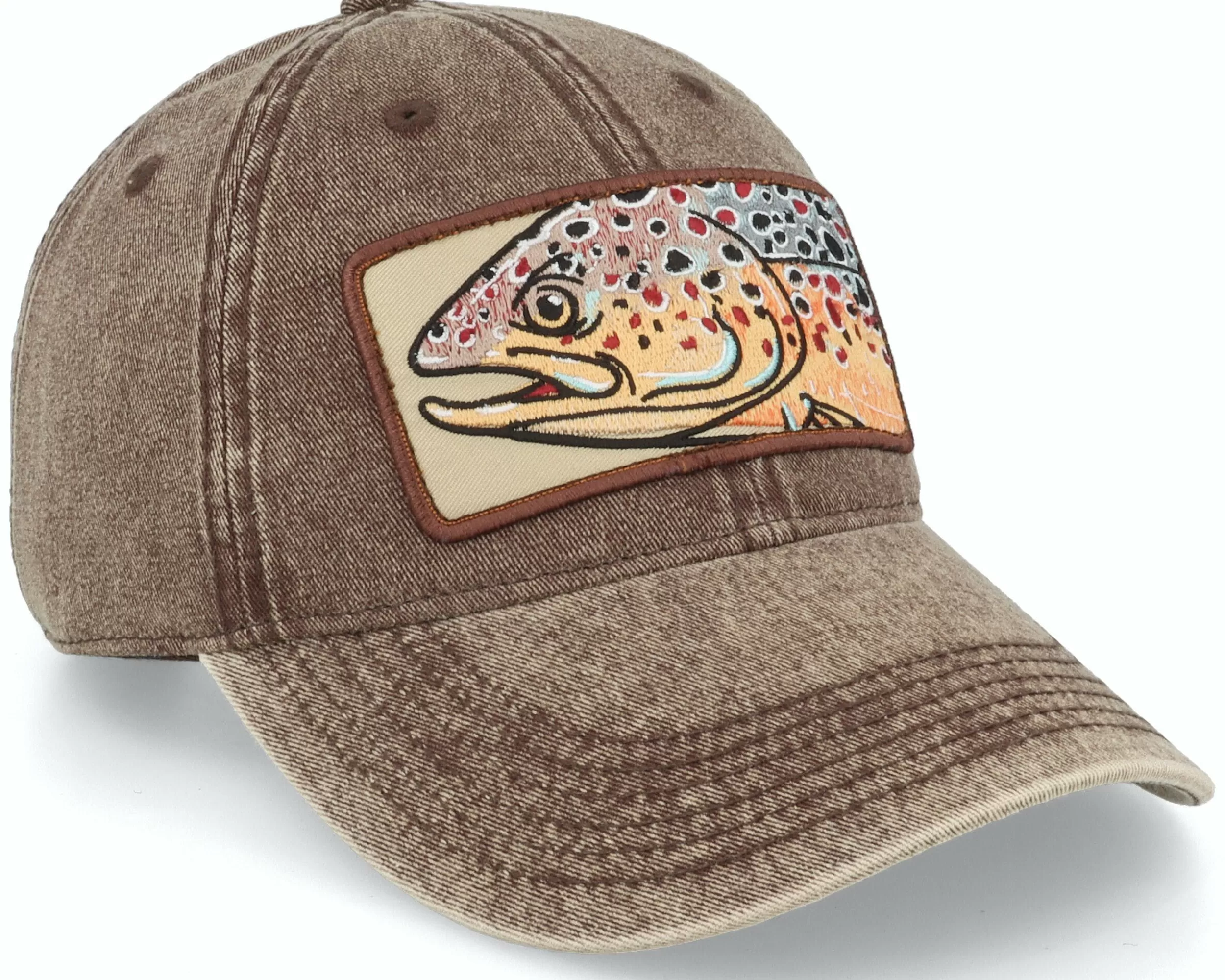 Skillfish Big Trout Patch 382 Snow Washed Brown Dad Cap - -Unisex Dad Cap