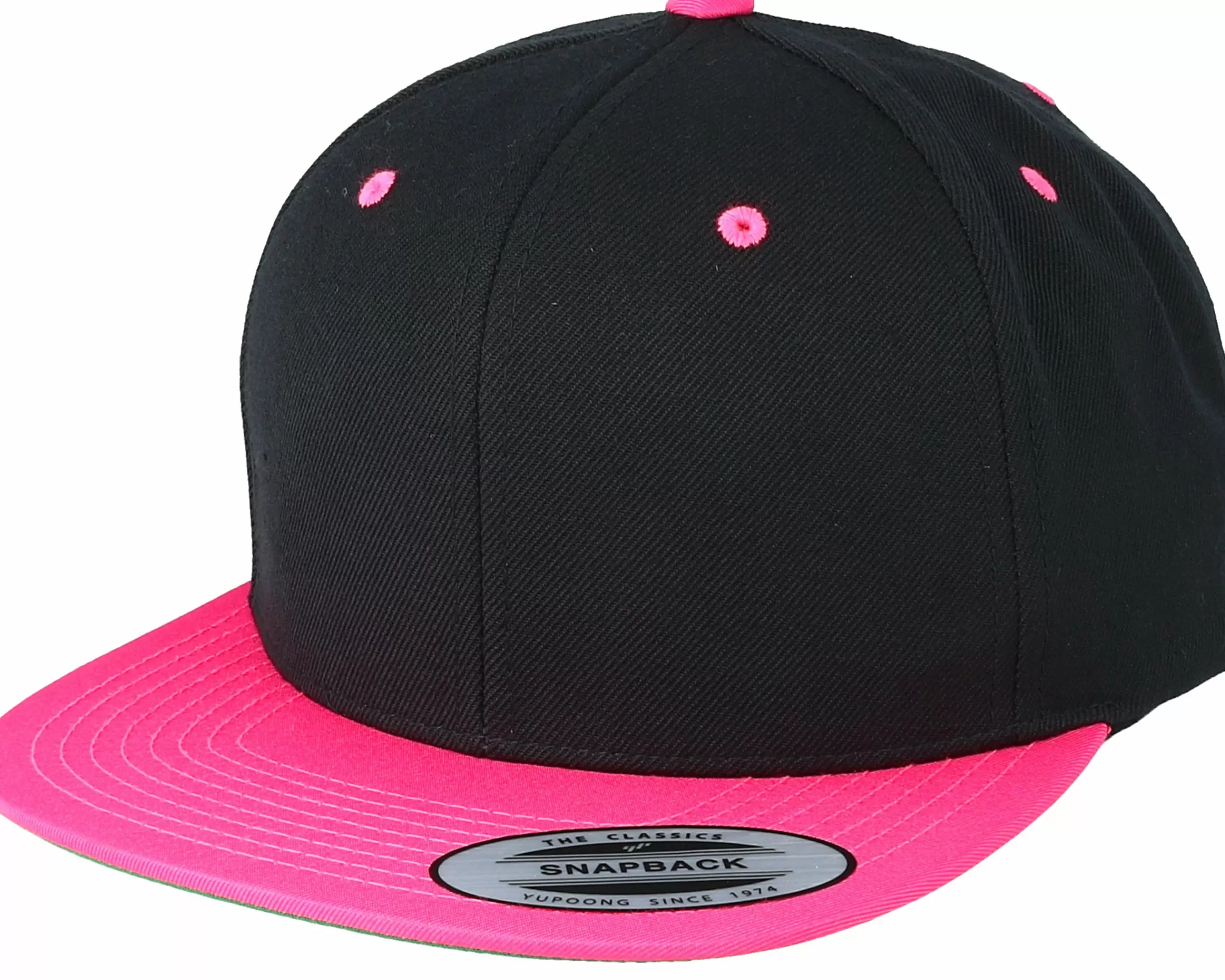 Yupoong Black/Neon Pink Snapback - -Unisex Snapback