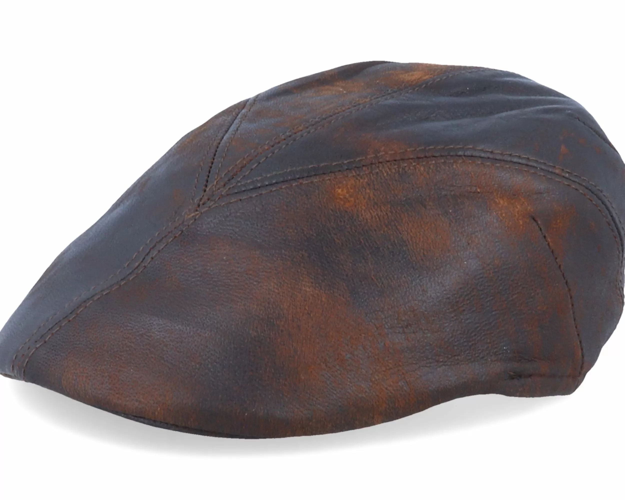 MJM Hats Blue Line Bruce Leather Brown Flat Cap - -Unisex Flat Caps