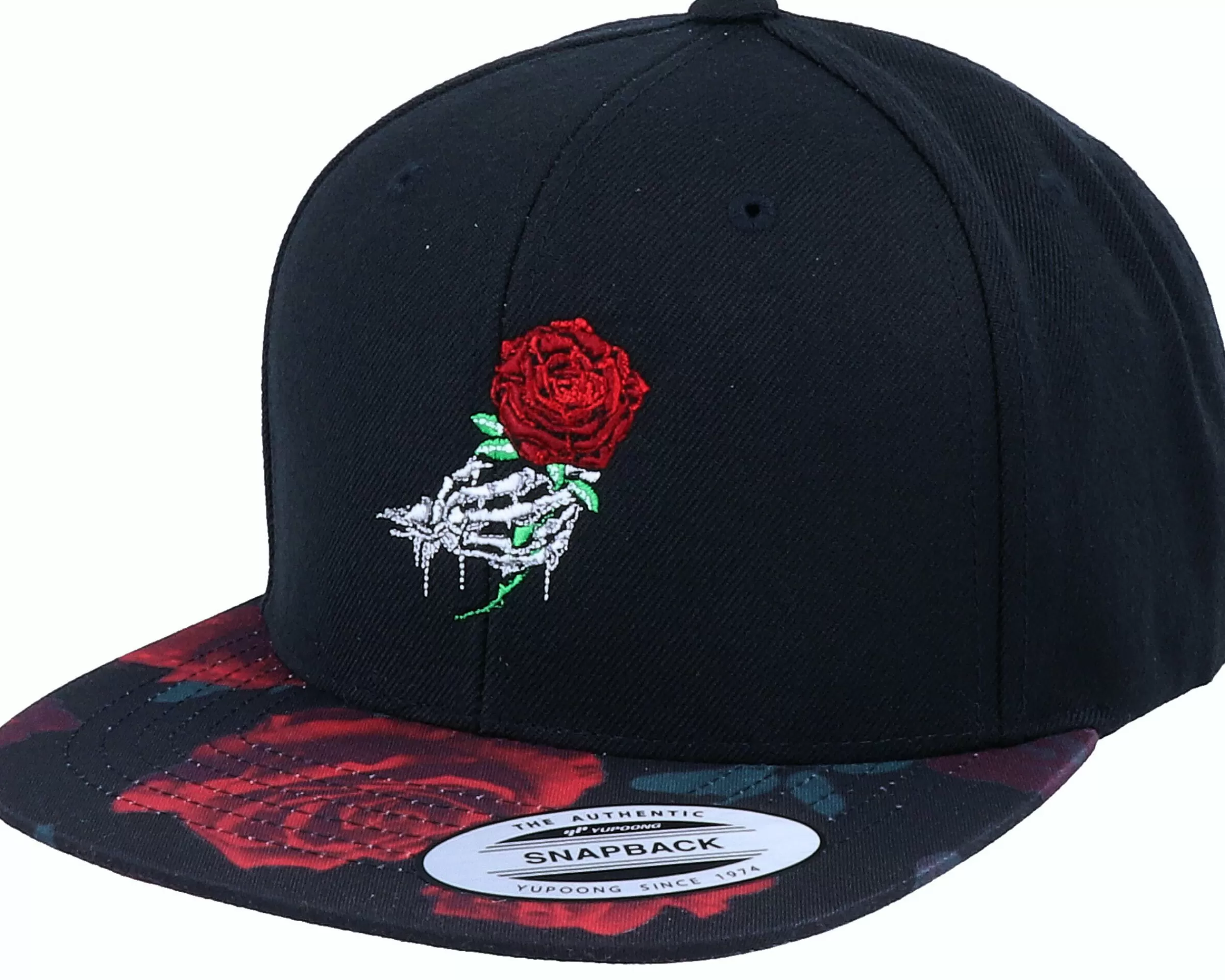 Iconic Bones And Rose Black/Rose Red Snapback - -Unisex Snapback