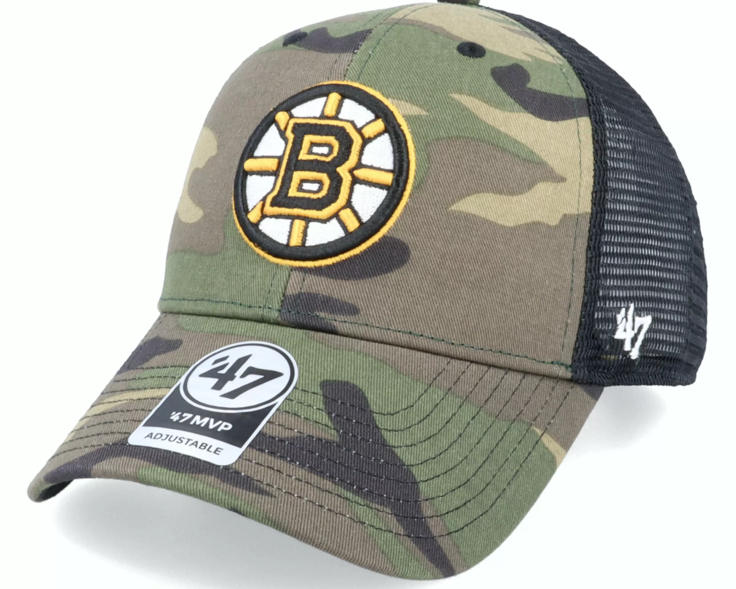 47 Brand Boston Bruins Branson 47 Mvp Camo/Black Trucker - -Unisex Trucker