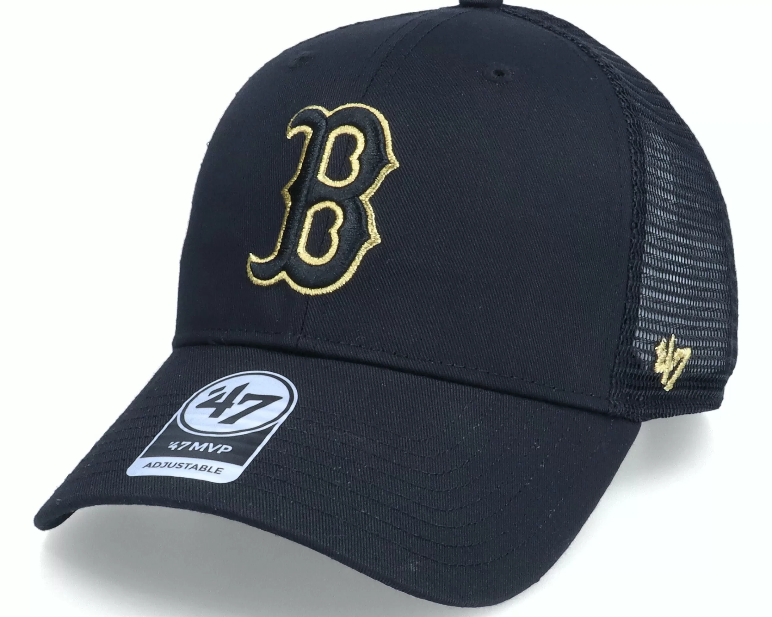 47 Brand Boston Red Sox Branson Metallic Mvp Black/Gold Outline Trucker - -Unisex Trucker