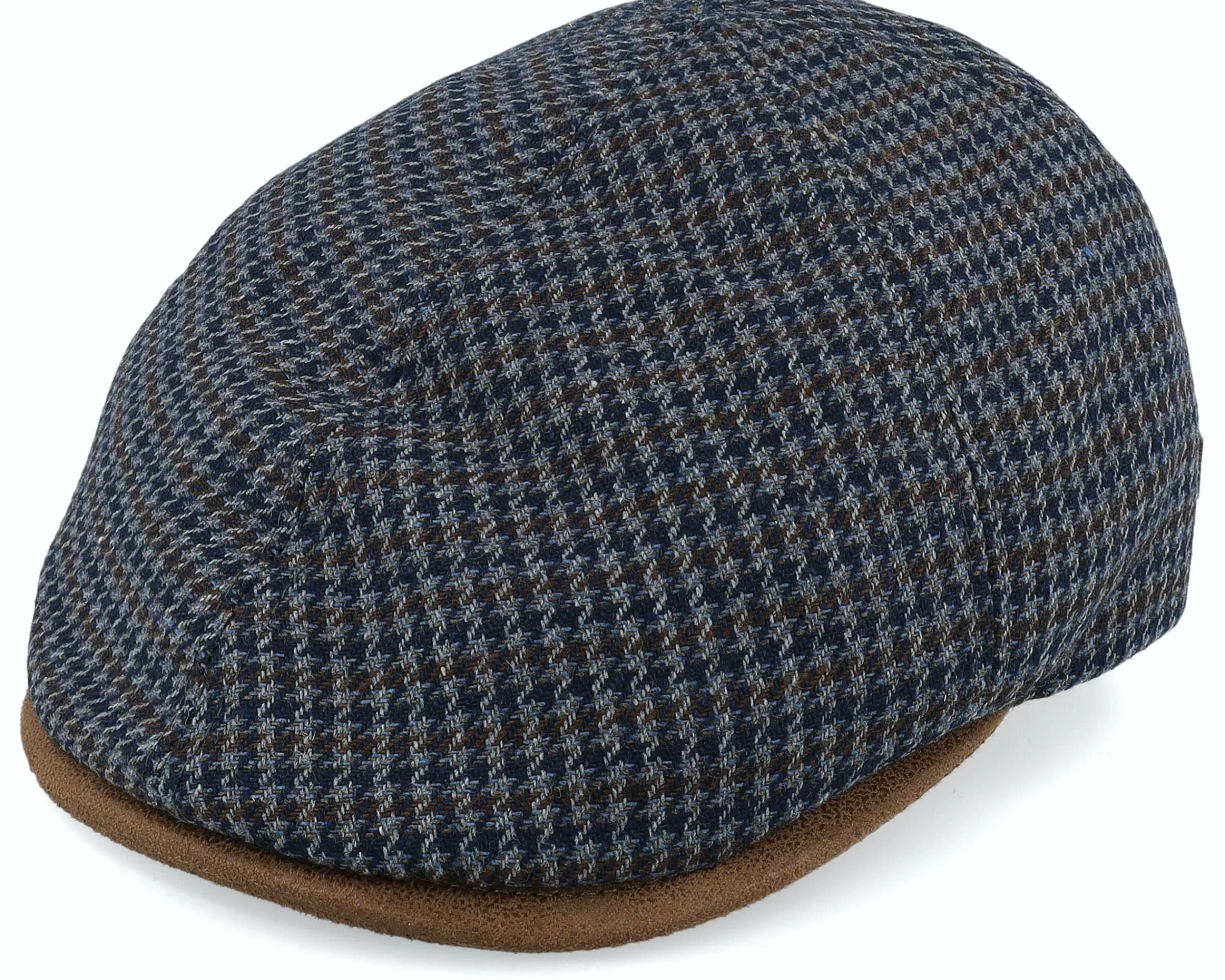 MJM Hats Broker 32 Wool Mix Blue Check Flat Cap - -Unisex Flat Caps
