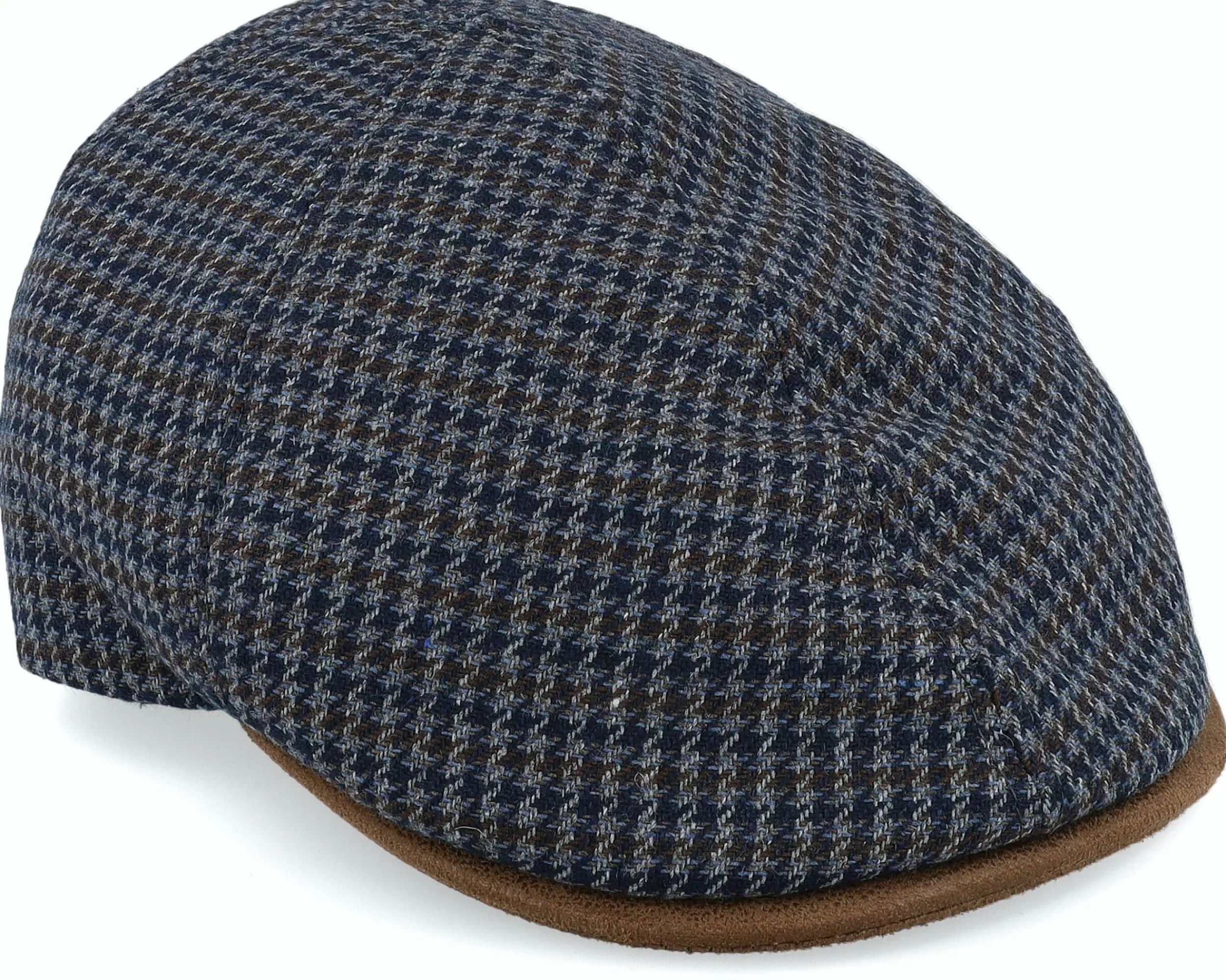 MJM Hats Broker 32 Wool Mix Blue Check Flat Cap - -Unisex Flat Caps