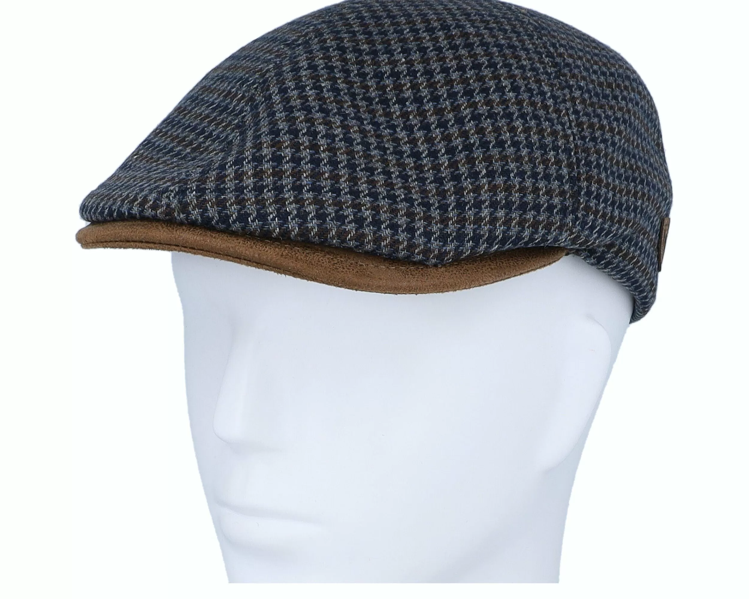MJM Hats Broker 32 Wool Mix Blue Check Flat Cap - -Unisex Flat Caps