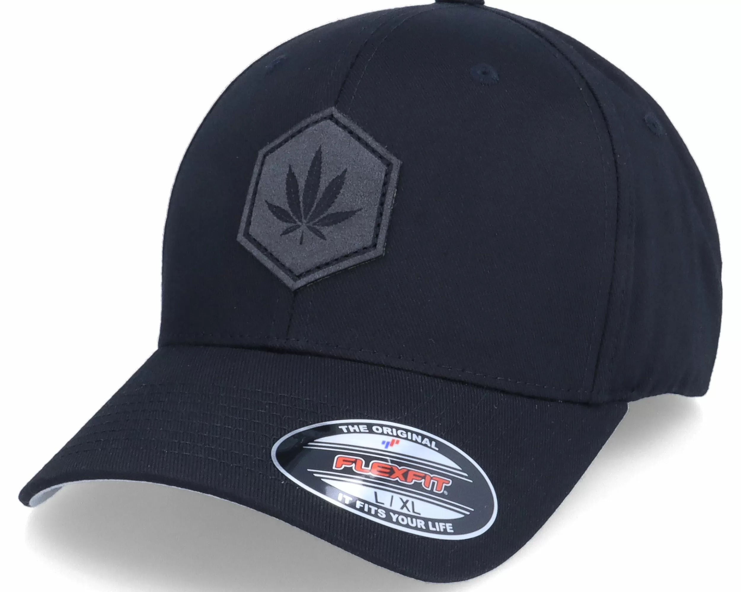 Iconic Charcoal Hemp Marijuana Patch Black Flexfit - -Unisex Flexfit