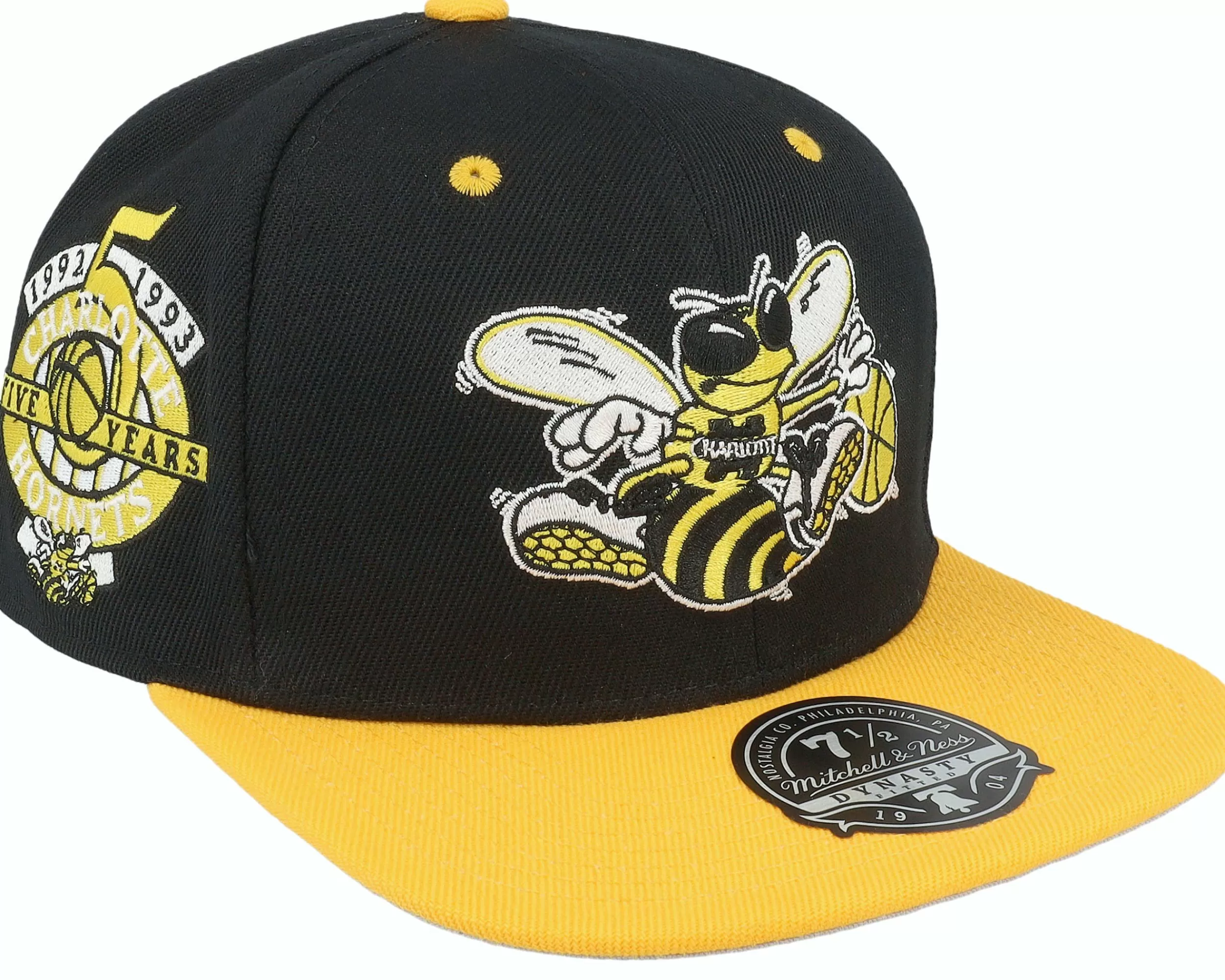 Mitchell & Ness Charlotte Hornets Yellow Toe Black/Yellow Fitted - -Unisex Fitted