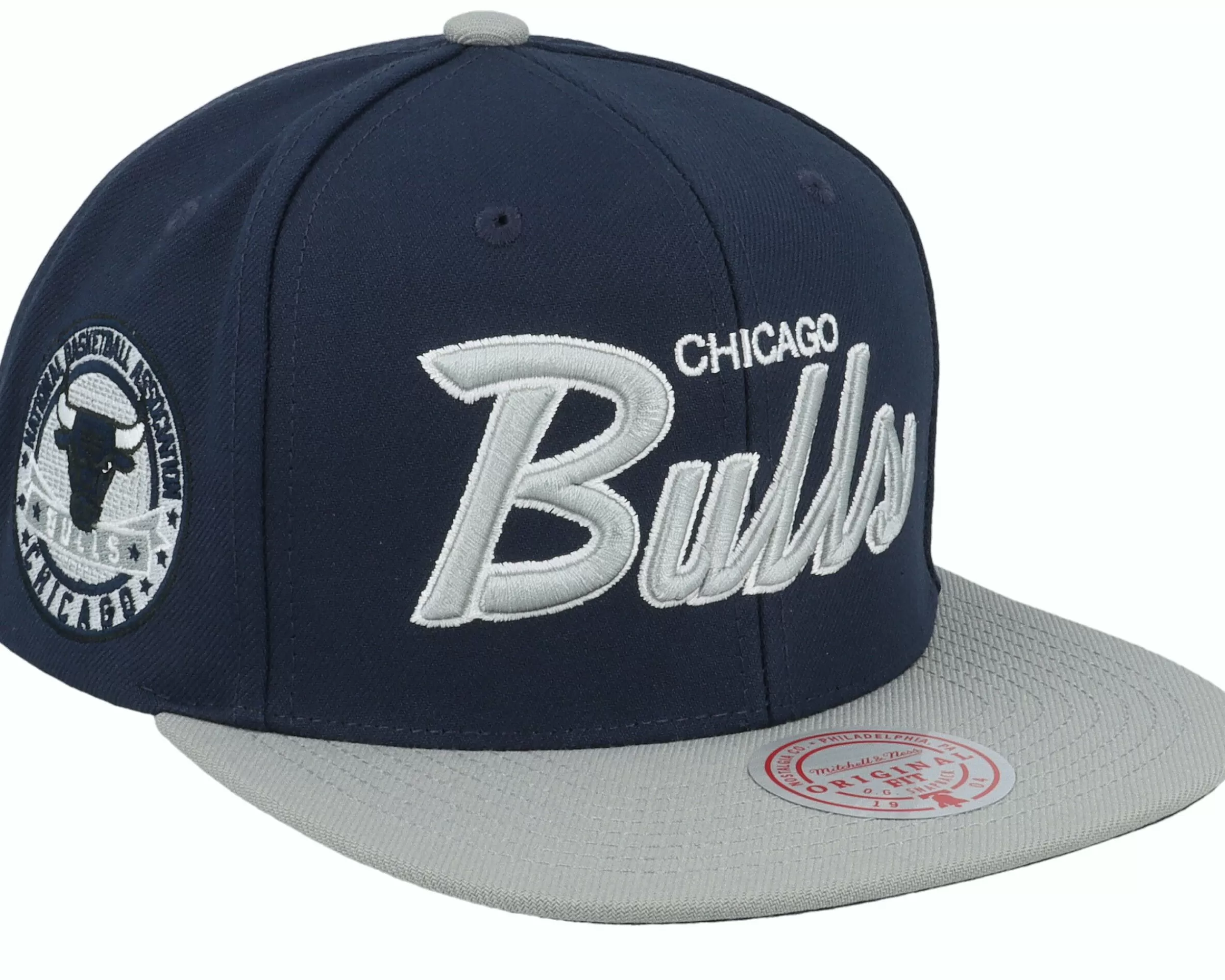 Mitchell & Ness Chicago Bulls Navy Spirit Script Navy/Grey Snapback - -Unisex Snapback