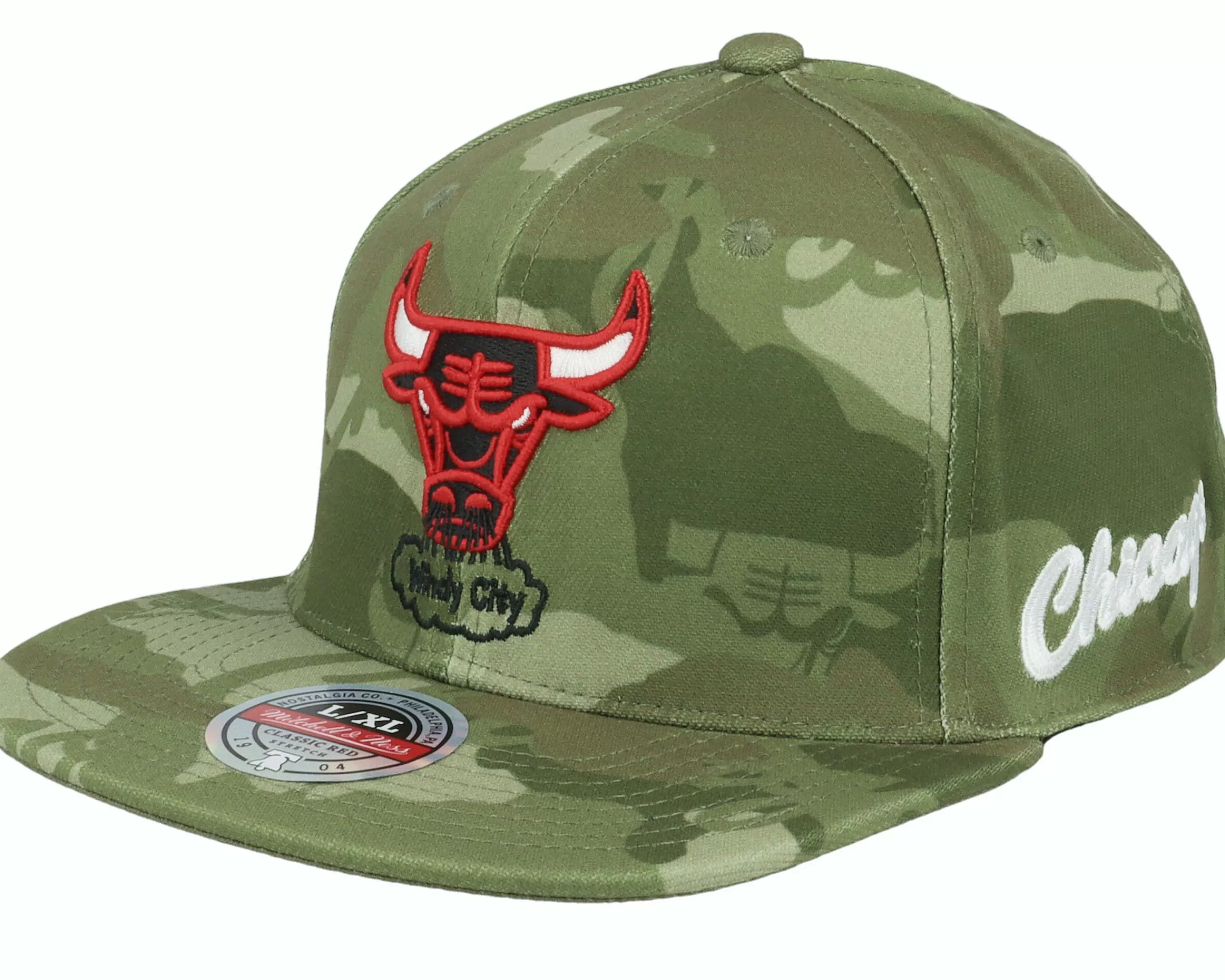 Mitchell & Ness Chicago Bulls Tonal Green Camo Stretch Fitted - -Unisex Fitted