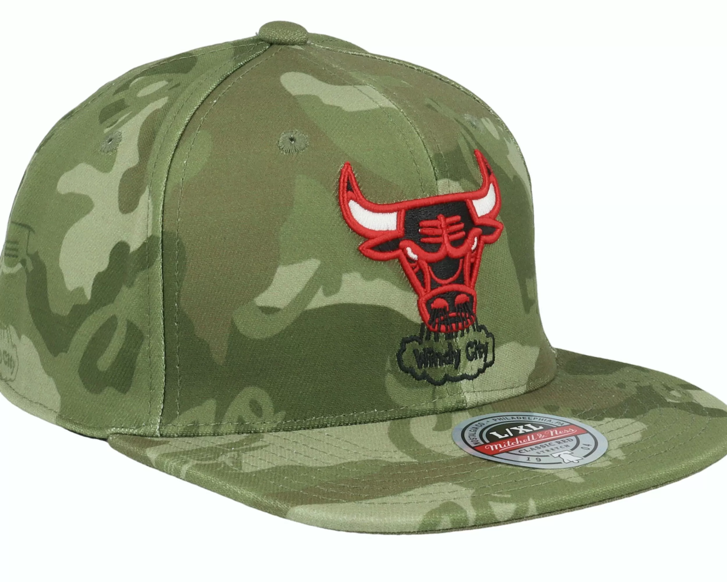 Mitchell & Ness Chicago Bulls Tonal Green Camo Stretch Fitted - -Unisex Fitted