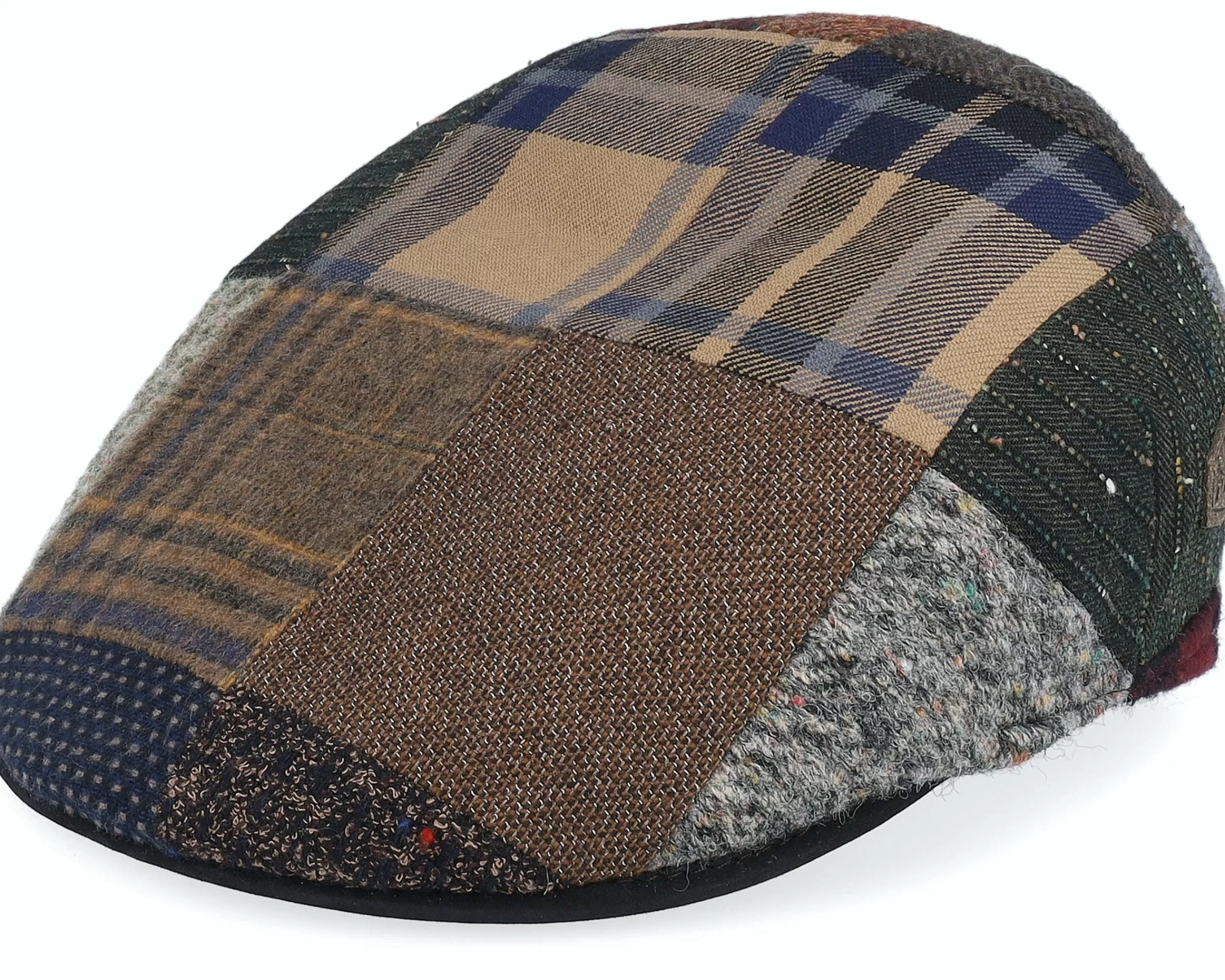 MJM Hats Country Wool Mix Patch/Leather Brown Flatcap - -Unisex Flat Caps