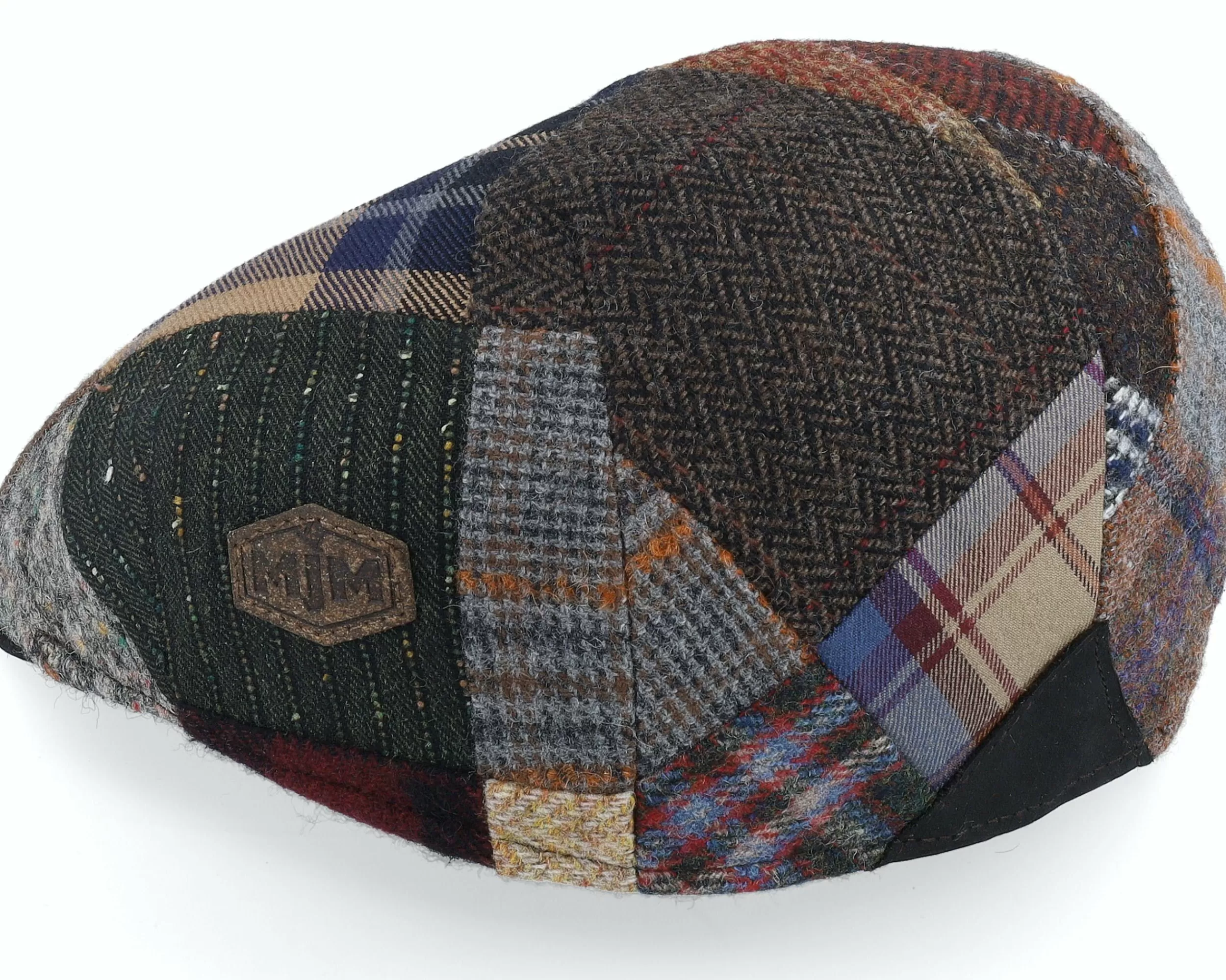 MJM Hats Country Wool Mix Patch/Leather Brown Flatcap - -Unisex Flat Caps