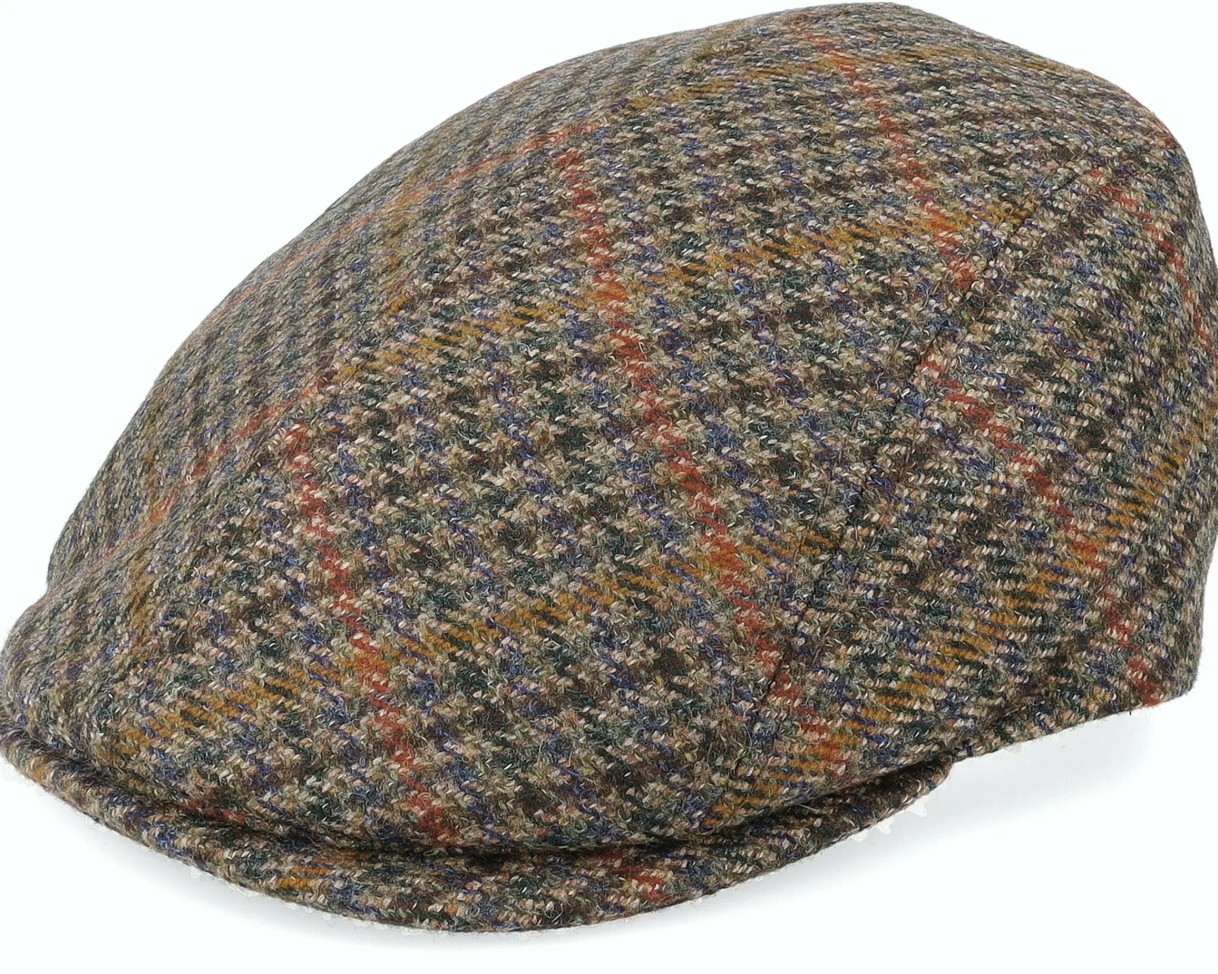 MJM Hats Daffy 3 El Virgin Wool/Cashmere Green Check Flat Cap - -Unisex Flat Caps