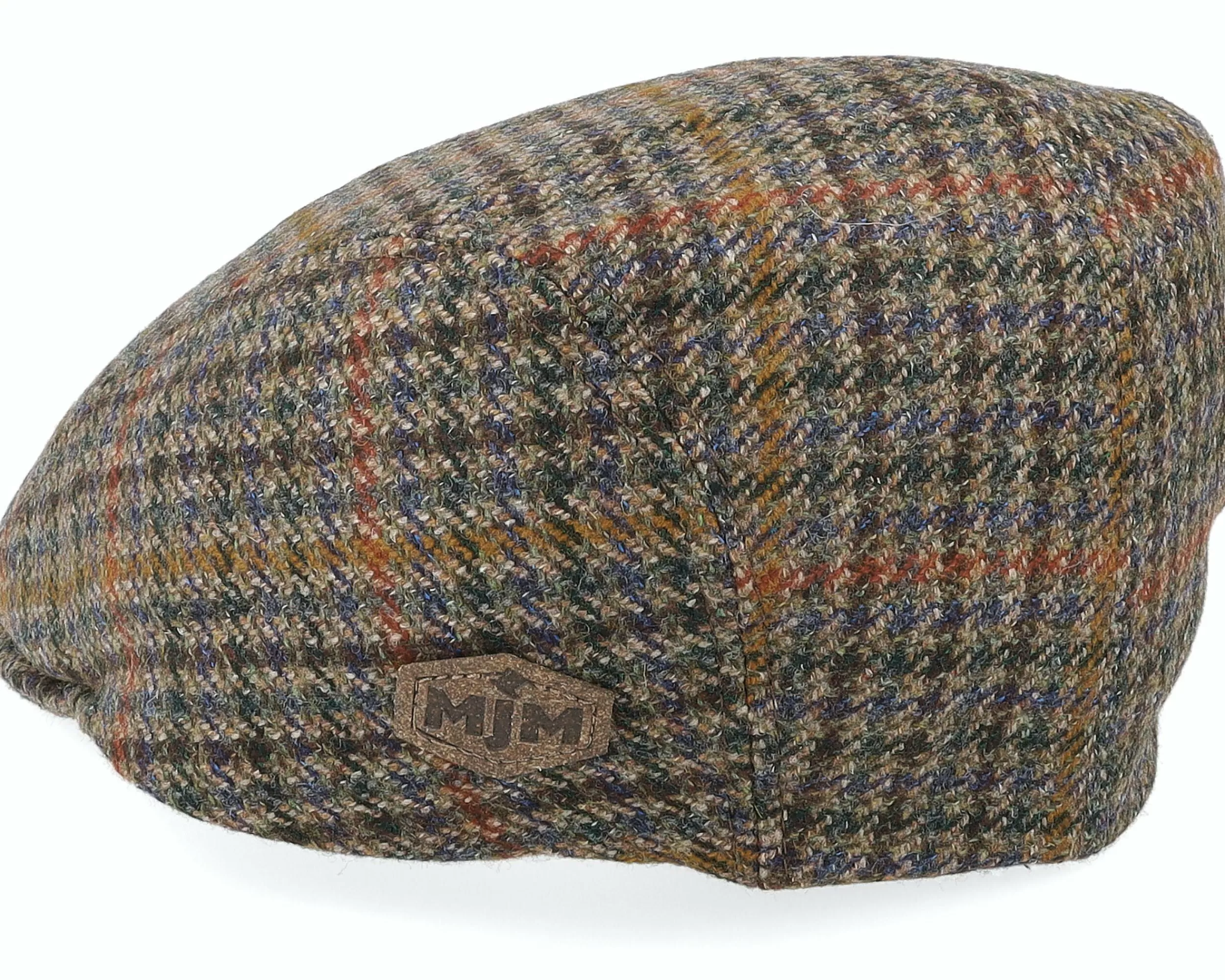 MJM Hats Daffy 3 El Virgin Wool/Cashmere Green Check Flat Cap - -Unisex Flat Caps