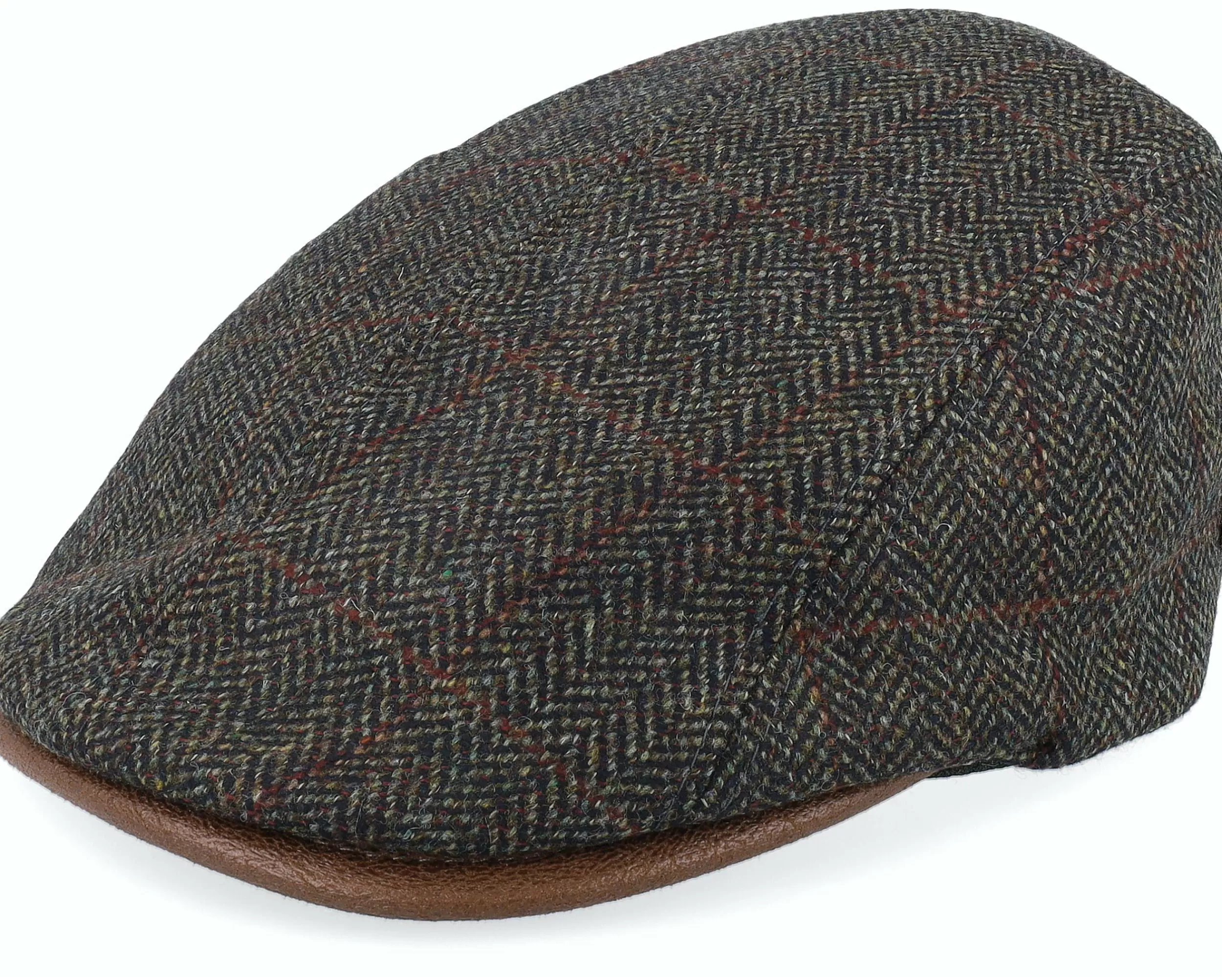 MJM Hats Daffy 3 Wool/Cashmere Green Herringbone Flat Cap - -Unisex Flat Caps