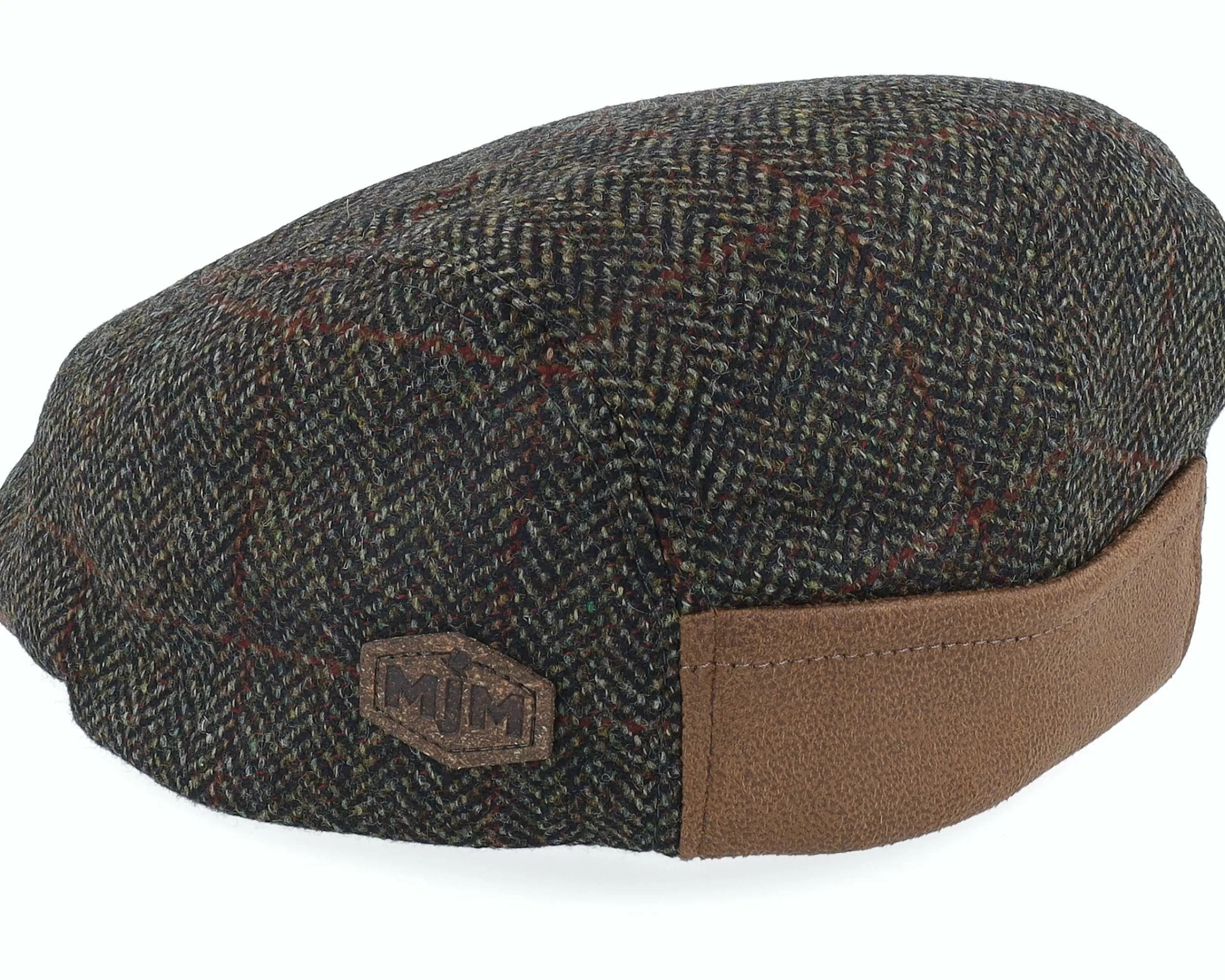 MJM Hats Daffy 3 Wool/Cashmere Green Herringbone Flat Cap - -Unisex Flat Caps