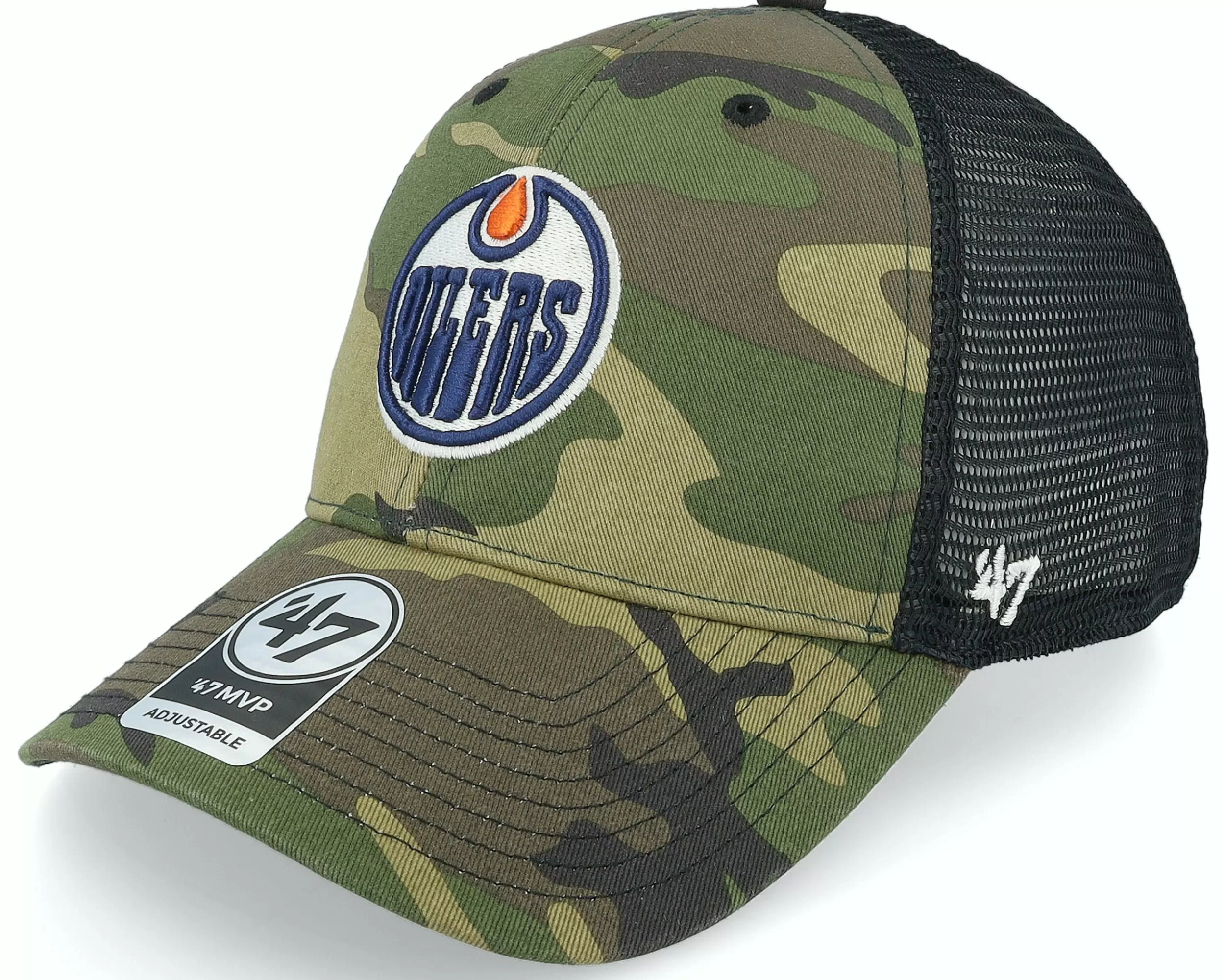 47 Brand Edmonton Oilers Branson Mvp Camo/Black Trucker - -Unisex Trucker