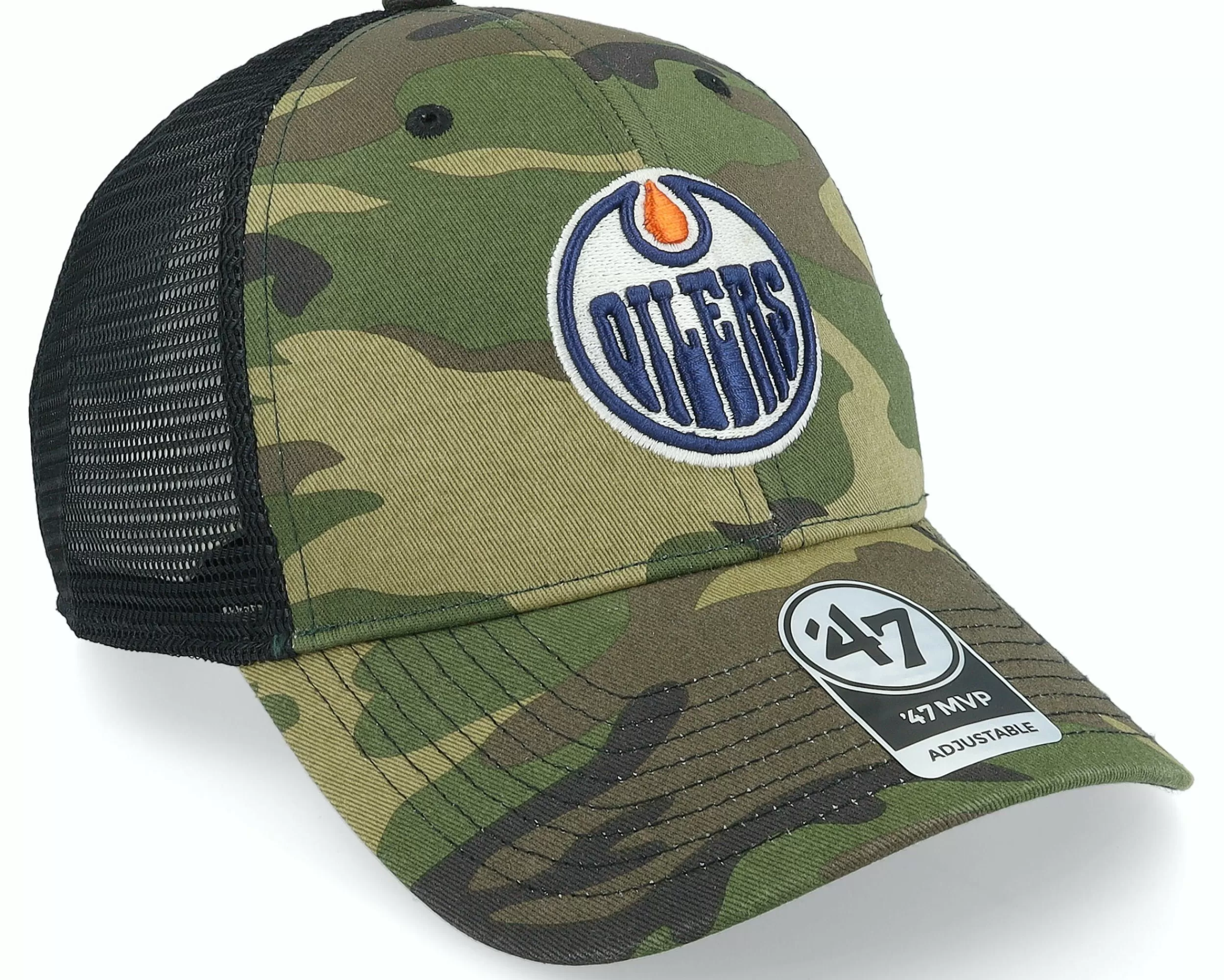 47 Brand Edmonton Oilers Branson Mvp Camo/Black Trucker - -Unisex Trucker