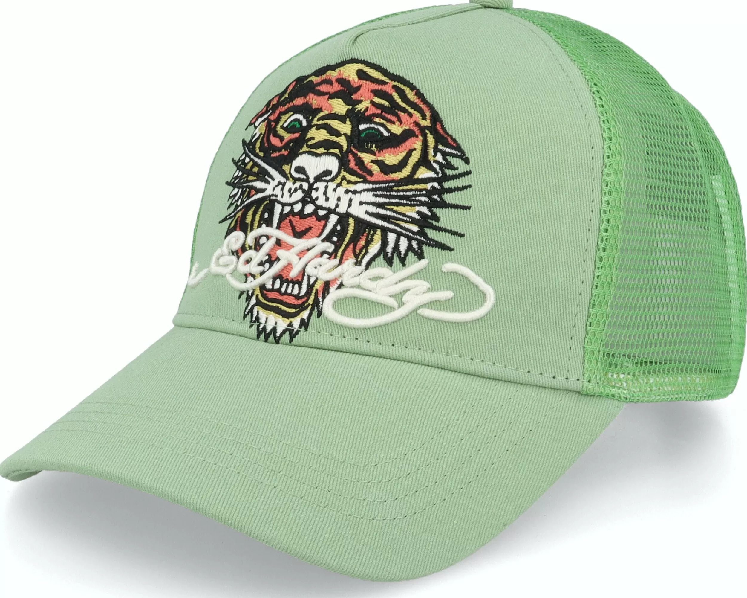 Ed Hardy Ed-Roar Twill Front Mesh Watercress Trucker - -Unisex Trucker