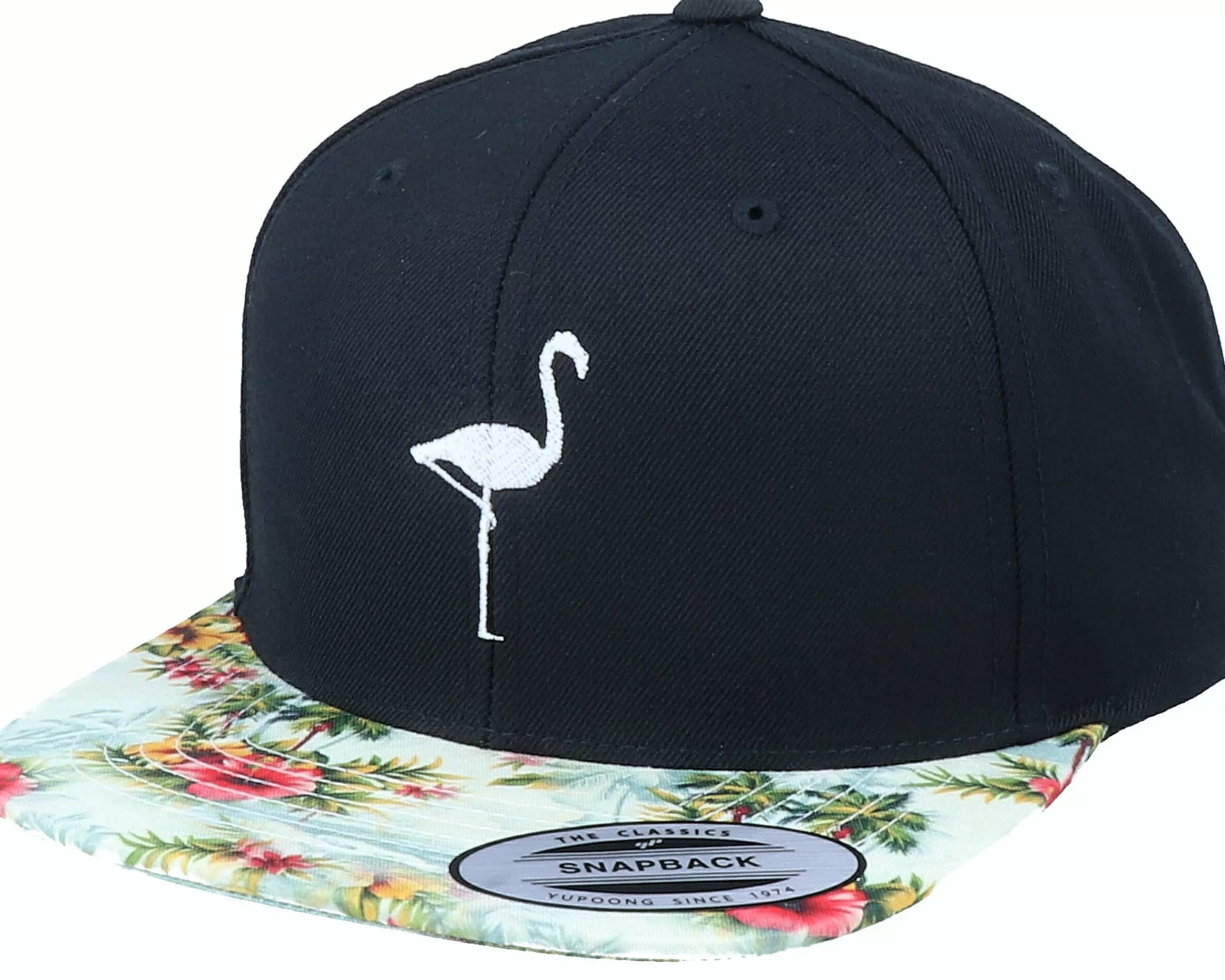 Iconic Flamingo Silhouette Black/Floral Mint Snapback - -Unisex Snapback