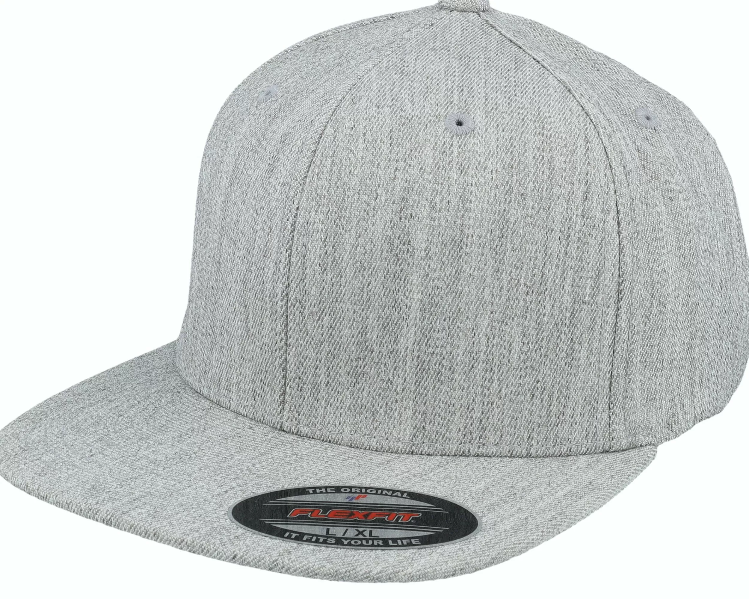 Flexfit Flat Brim Heather Grey Fitted - -Unisex Fitted