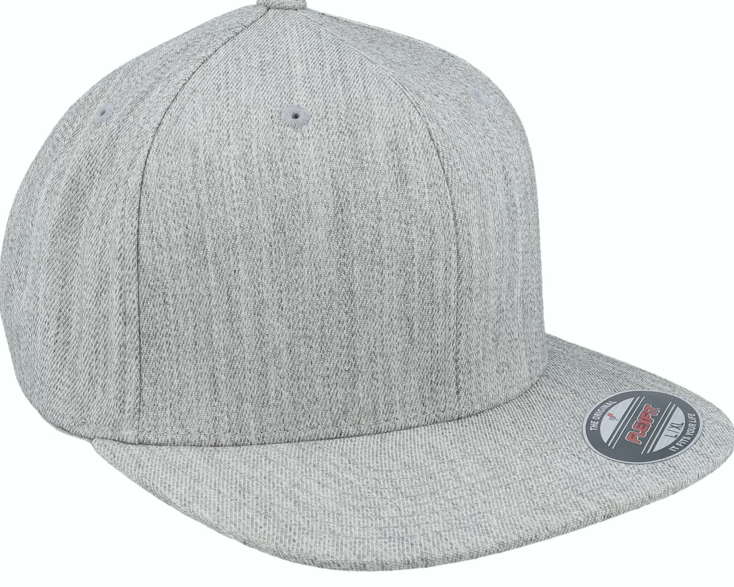 Flexfit Flat Brim Heather Grey Fitted - -Unisex Fitted