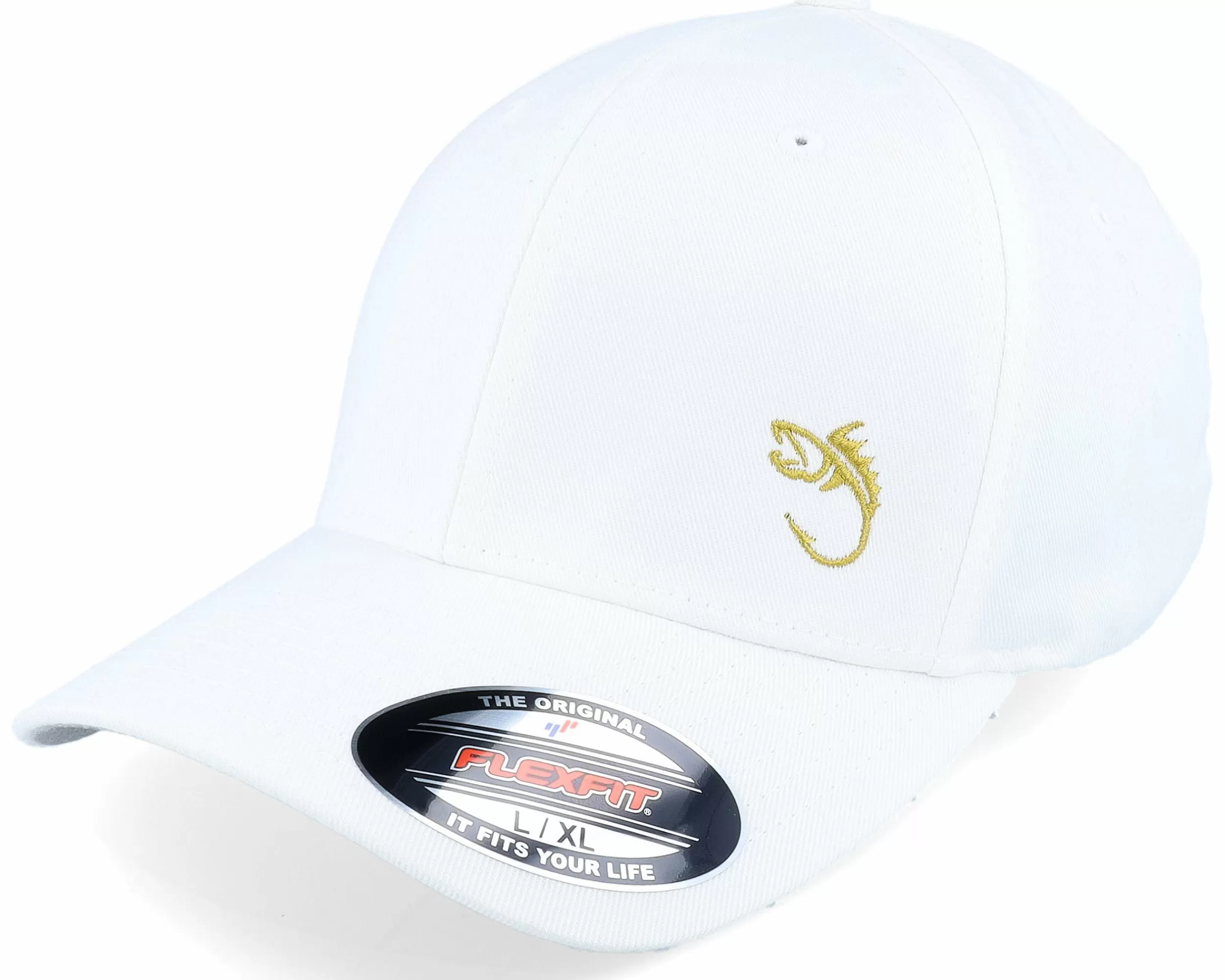 Skillfish Golden Fish Hook Logo White Flexfit - -Unisex Flexfit