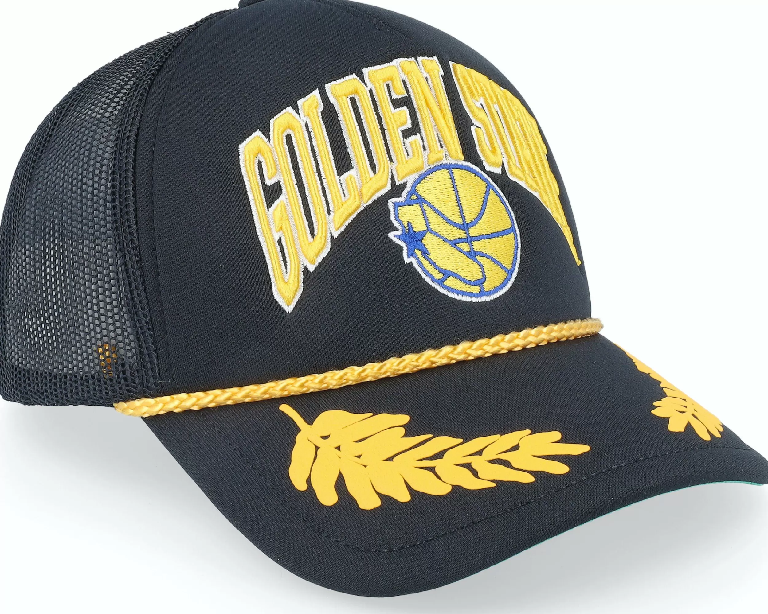 Mitchell & Ness Golden State Warriors Gold Leaf Black Trucker - -Unisex Trucker