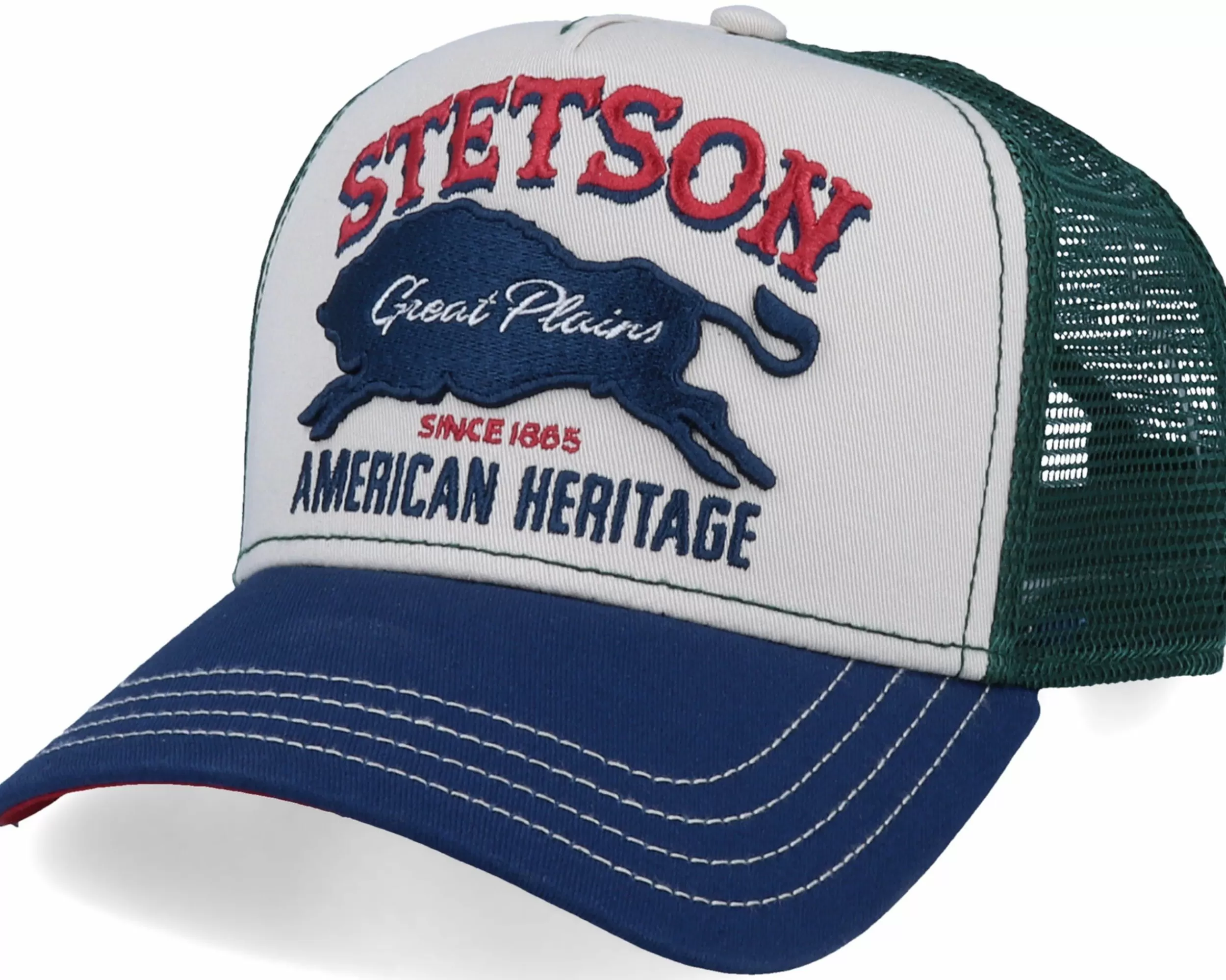 Stetson Great Plains Beige/Green/Navy Trucker - -Unisex Trucker