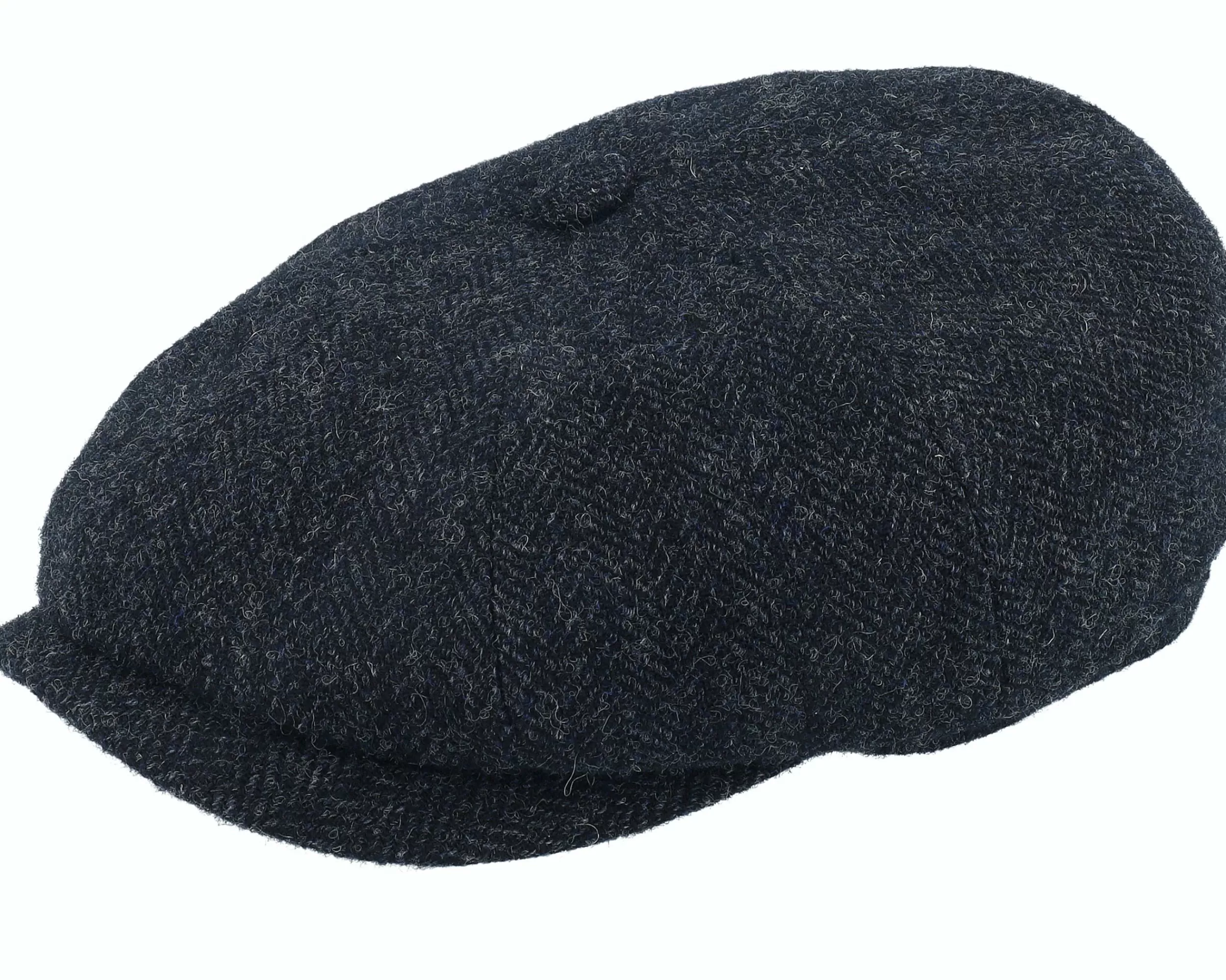 Stetson Hatteras Wool Herringbone Heather Black Flexfit - -Unisex Flat Caps