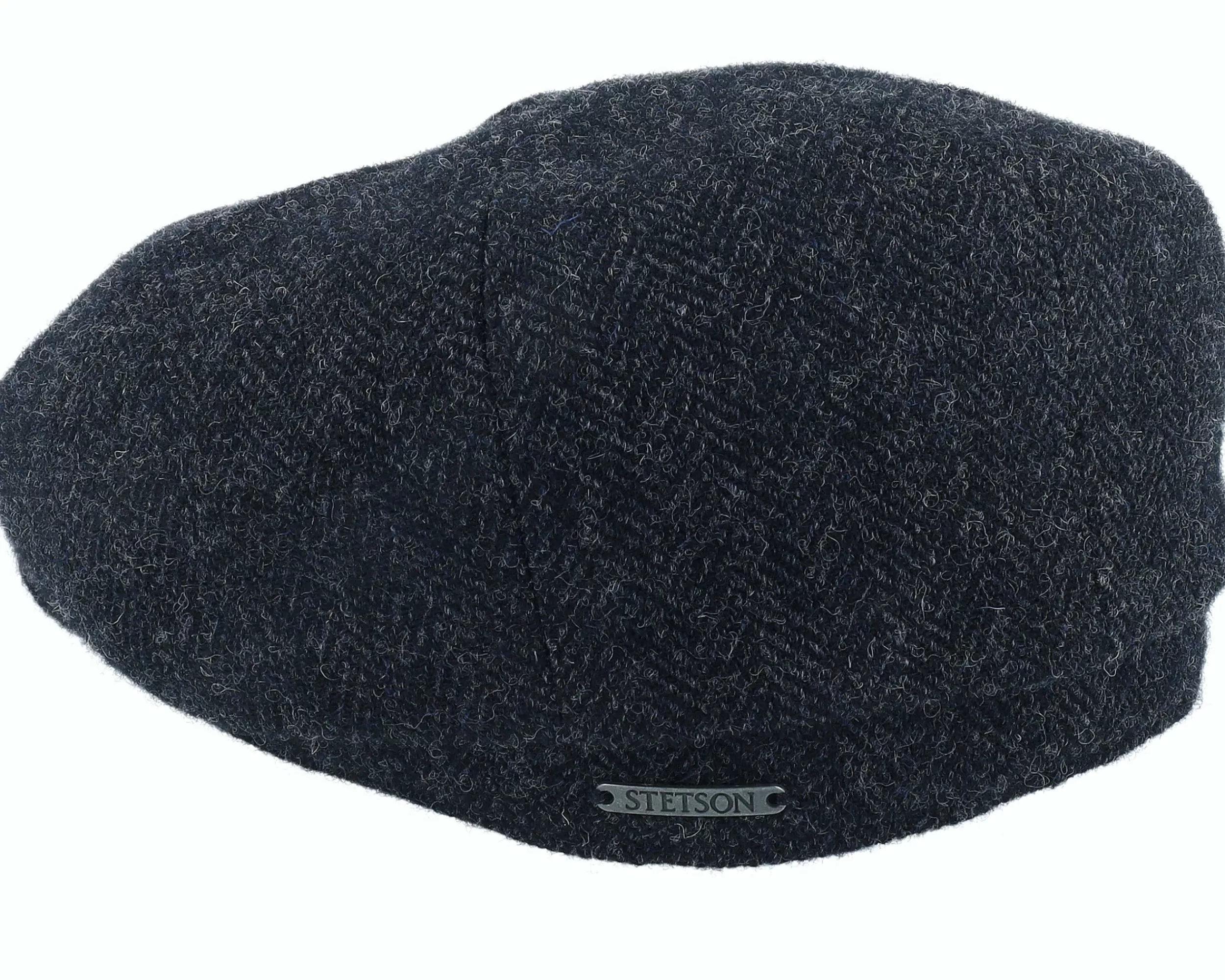 Stetson Hatteras Wool Herringbone Heather Black Flexfit - -Unisex Flat Caps