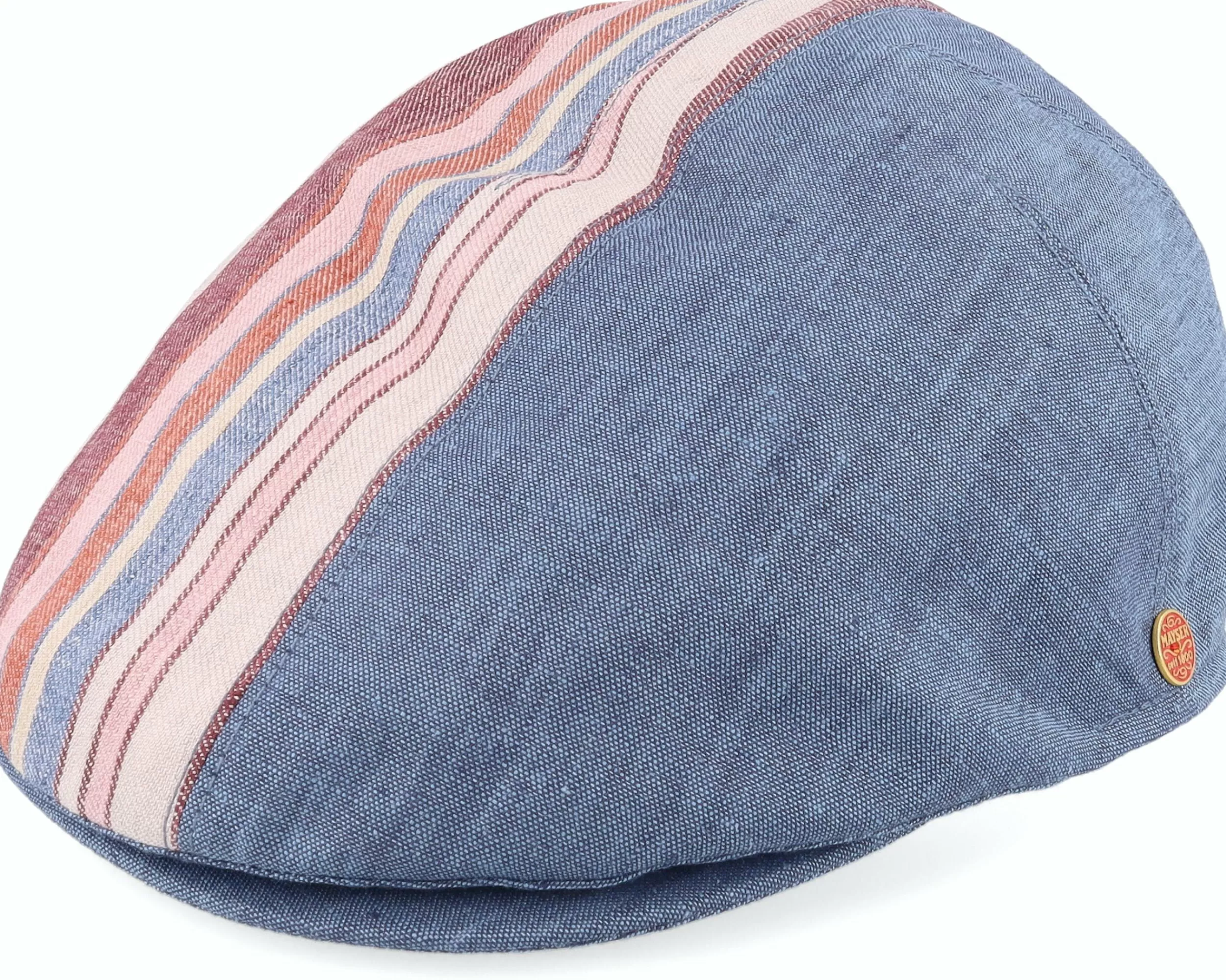 Mayser Jasper Linen Stripes Denim Flat Cap - -Unisex Flat Caps