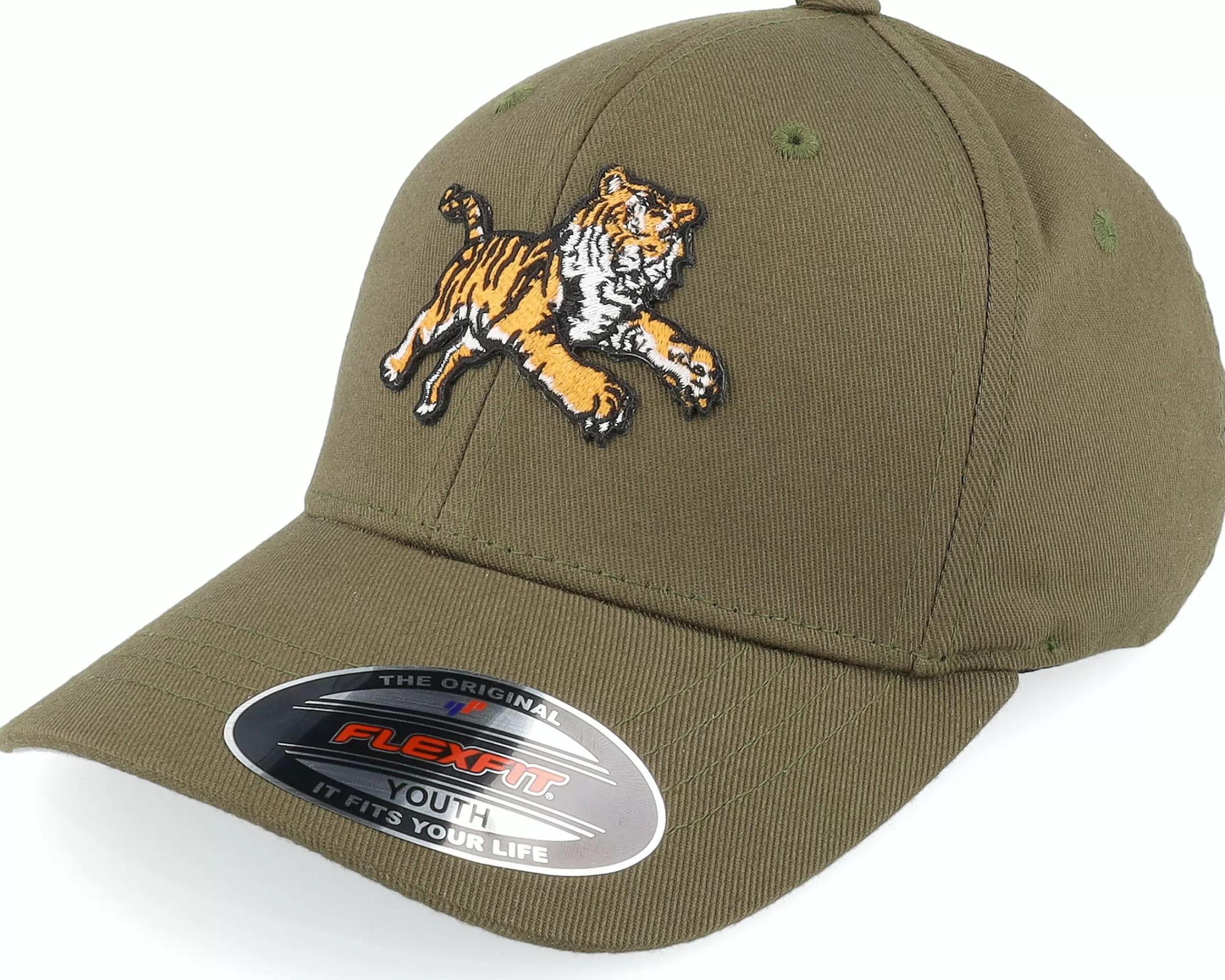 Kiddo Cap Kids Attacking Tiger Olive Flexfit - -Unisex Flexfit