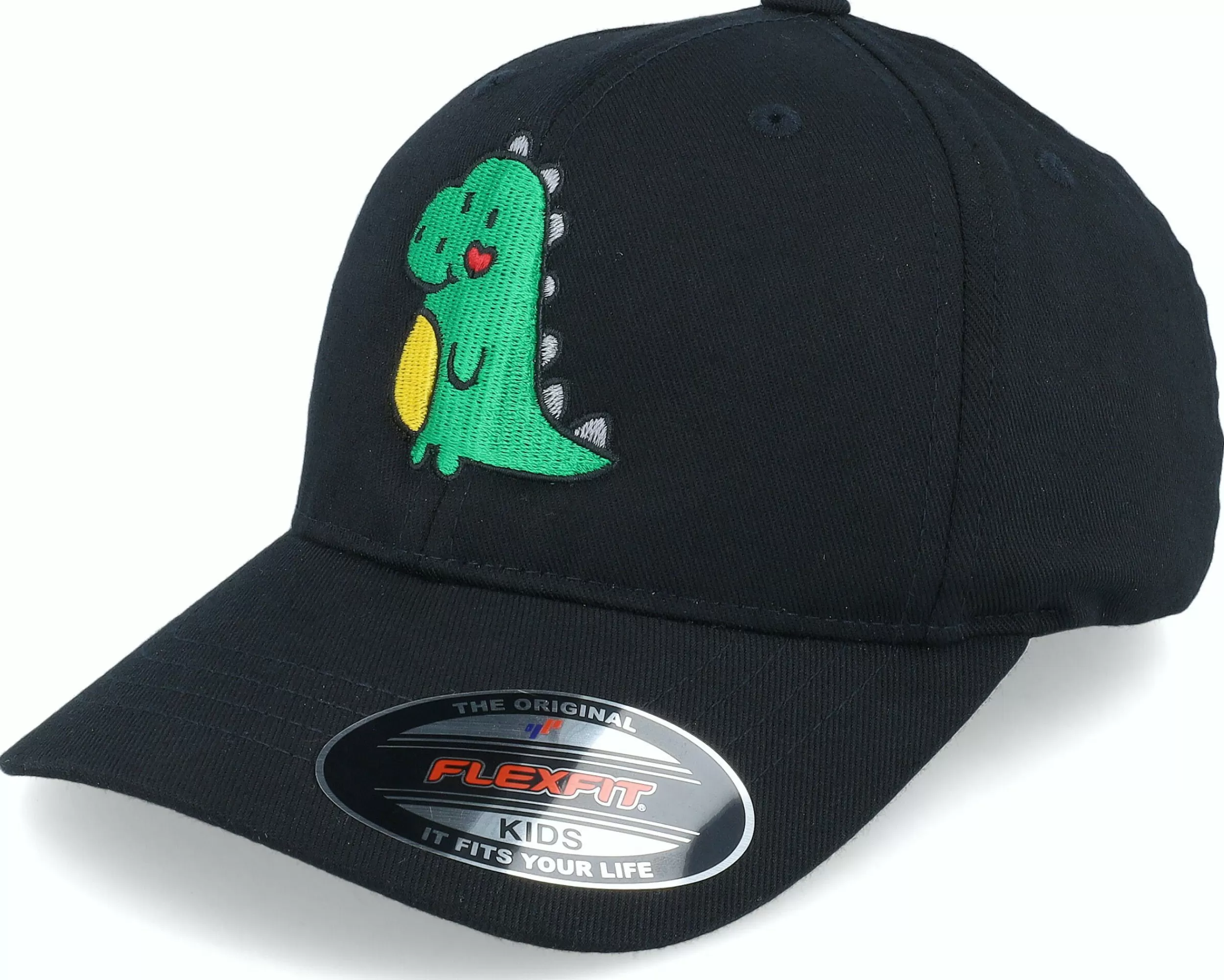 Kiddo Cap Kids Cute Green Dinosaur Black Flexfit - -Unisex Flexfit