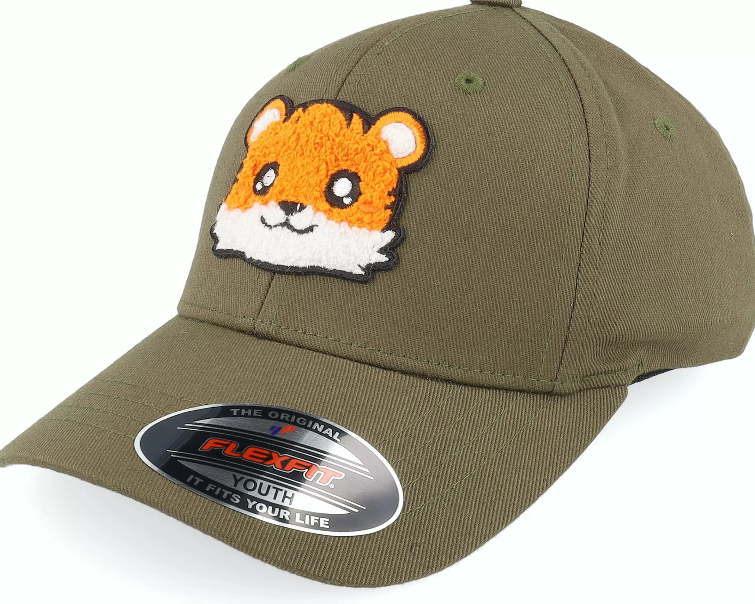 Kiddo Cap Kids Cute Tiger Chenille Olive Flexfit - -Unisex Flexfit