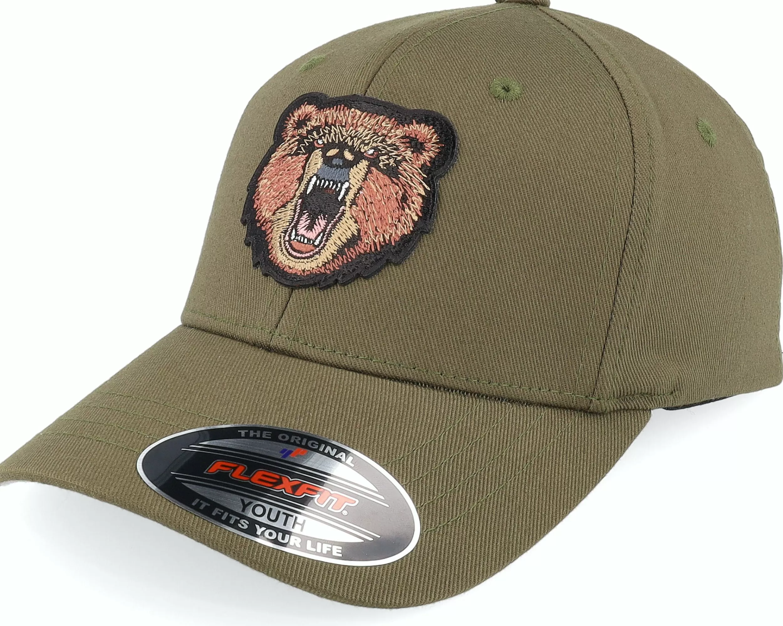 Kiddo Cap Kids Savage Bear Chenille Olive Flexfit - -Unisex Flexfit