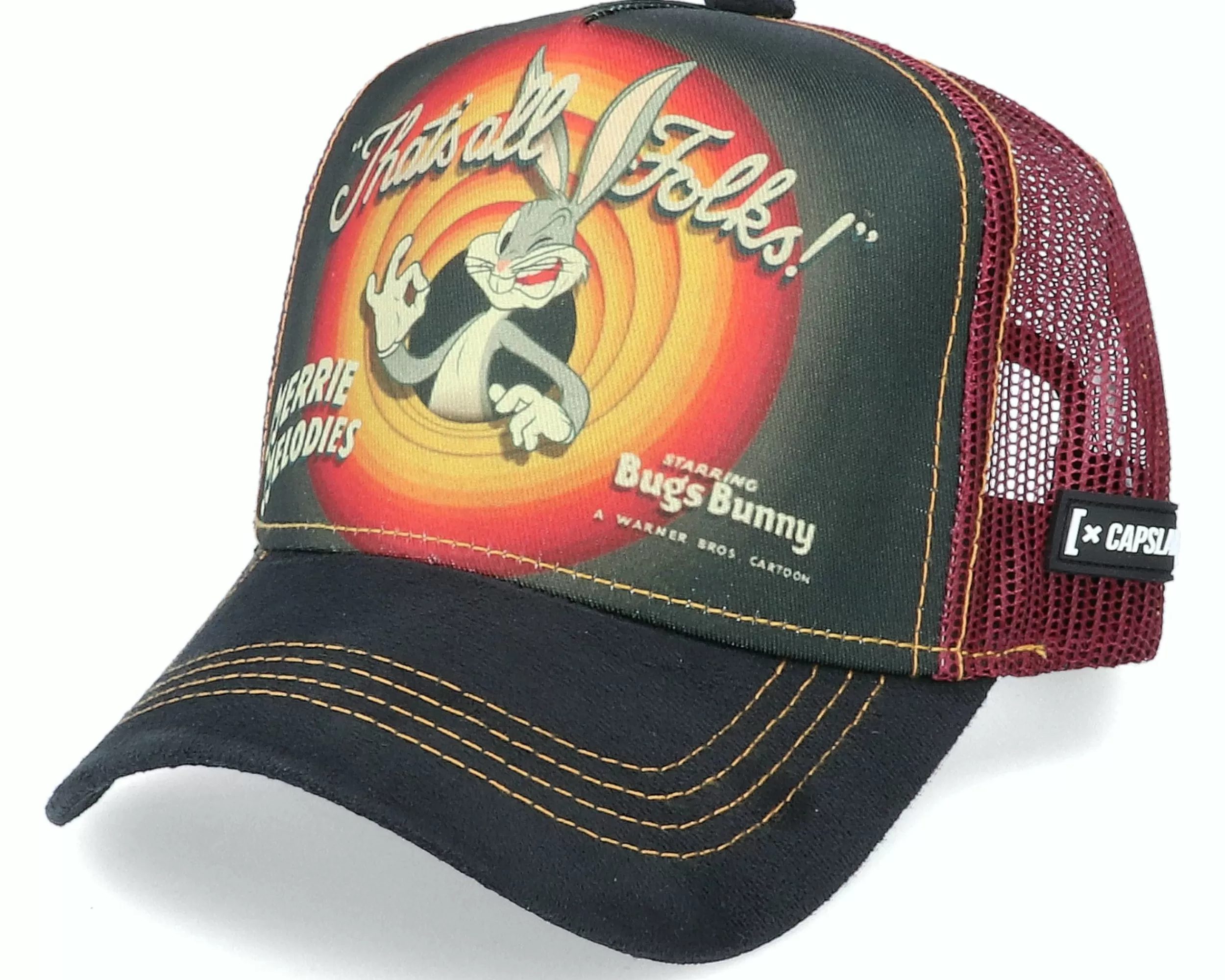 Capslab Looney Tunes Thats All Folks! Black/Maroon Trucker - -Unisex Trucker