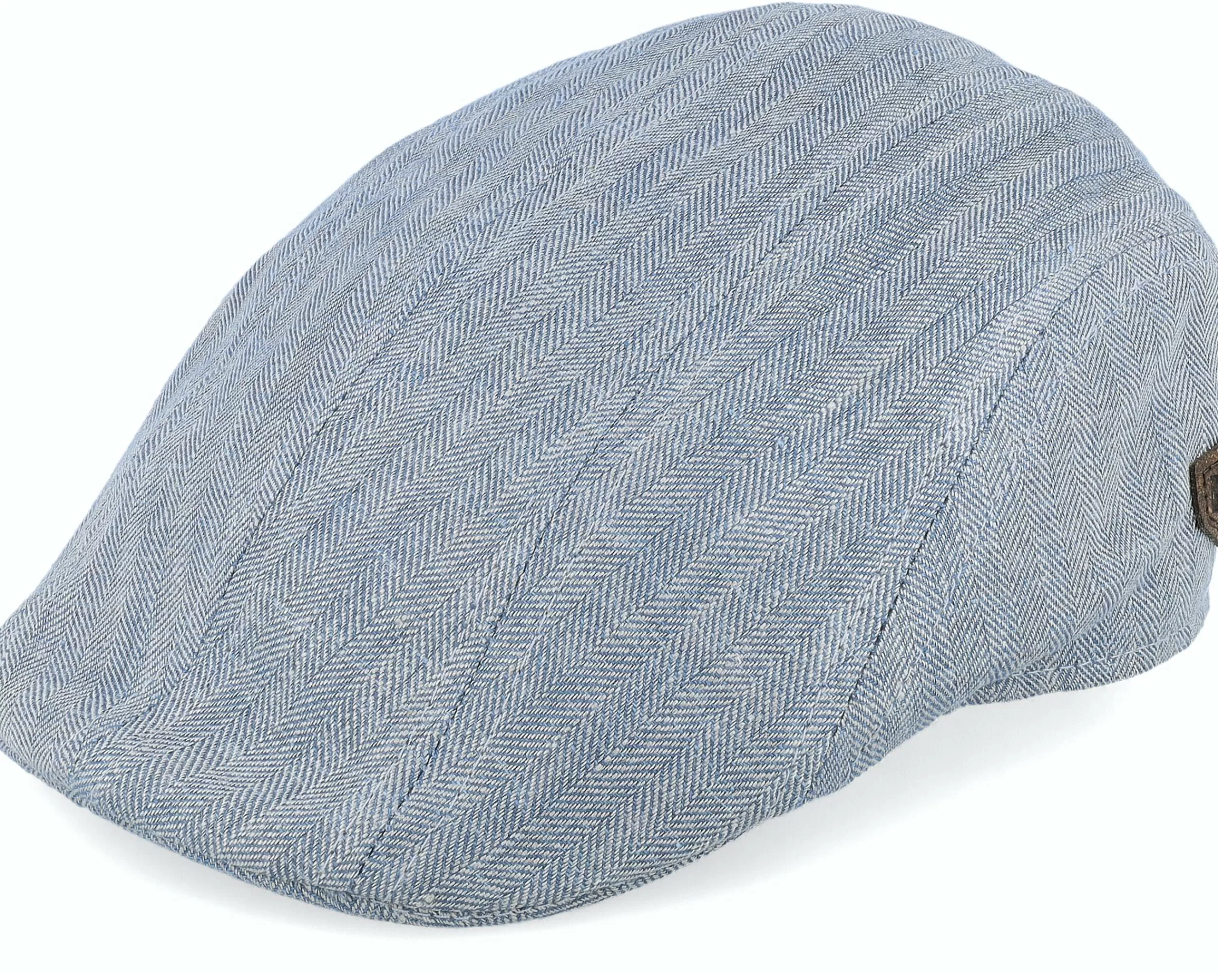 MJM Hats Maddy Organic Linen 9 Blue Herringbone Flat Cap - -Unisex Flat Caps