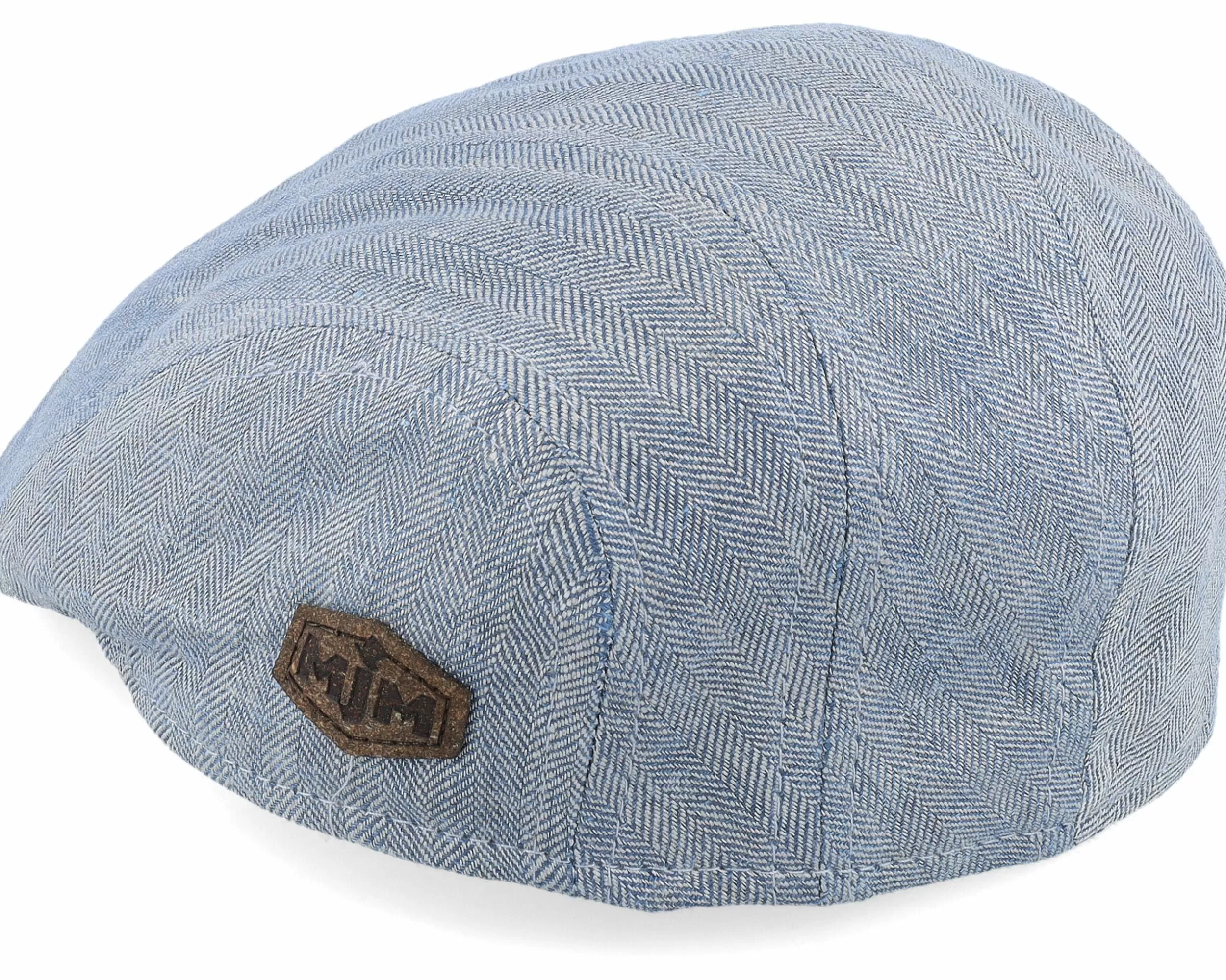 MJM Hats Maddy Organic Linen 9 Blue Herringbone Flat Cap - -Unisex Flat Caps